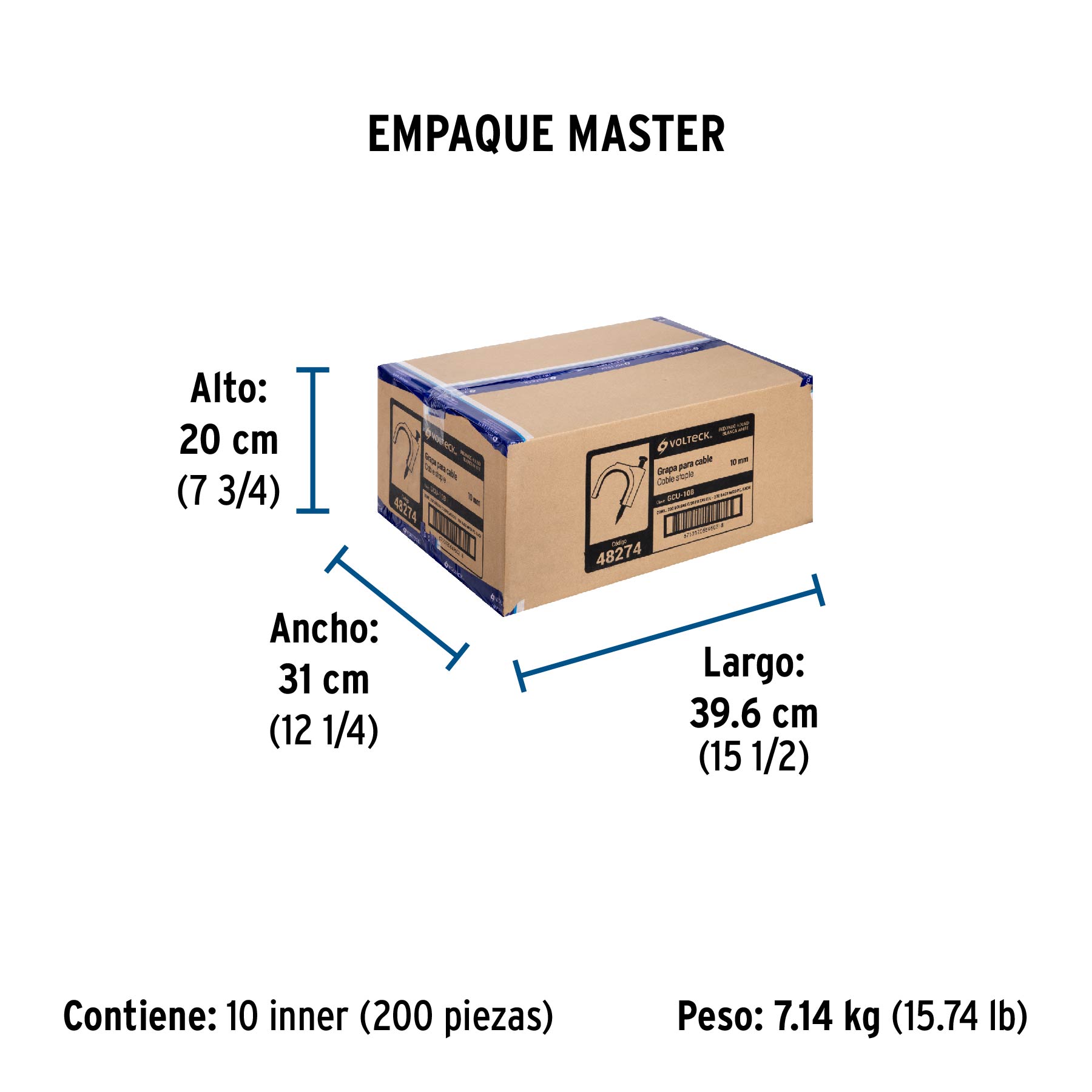 Bolsa con 20 grapas blancas de 10 mm para cable redondo - Empaque