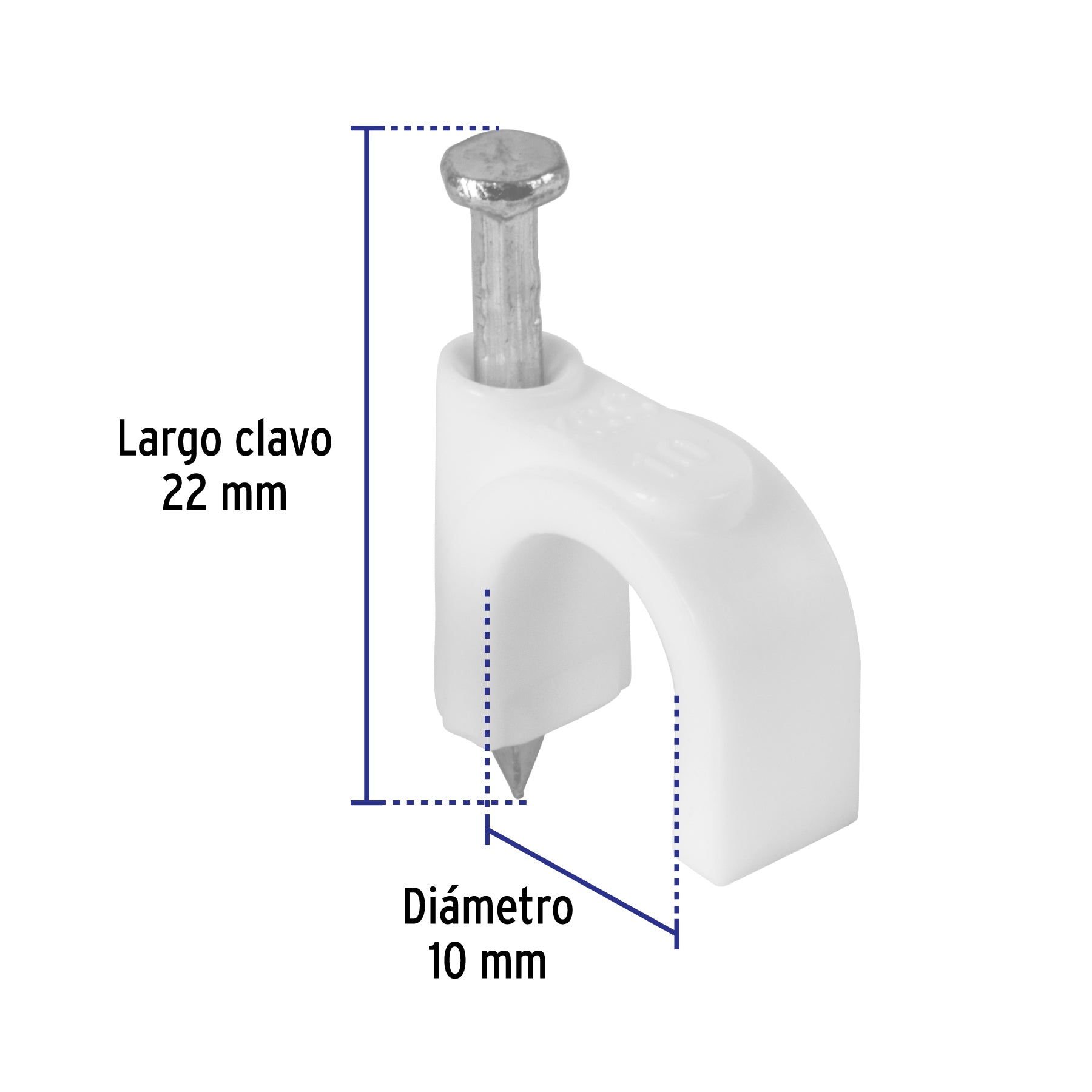 Bolsa con 20 grapas blancas de 10 mm para cable redondo