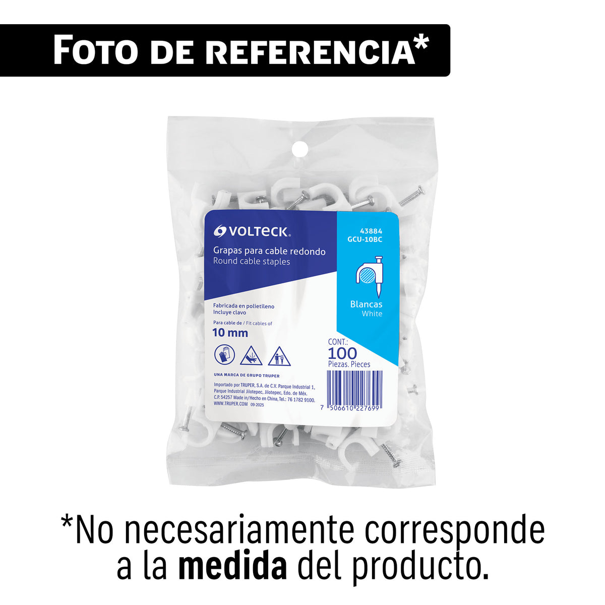 Bolsa con 100 grapas blancas de 5 mm para cable redondo