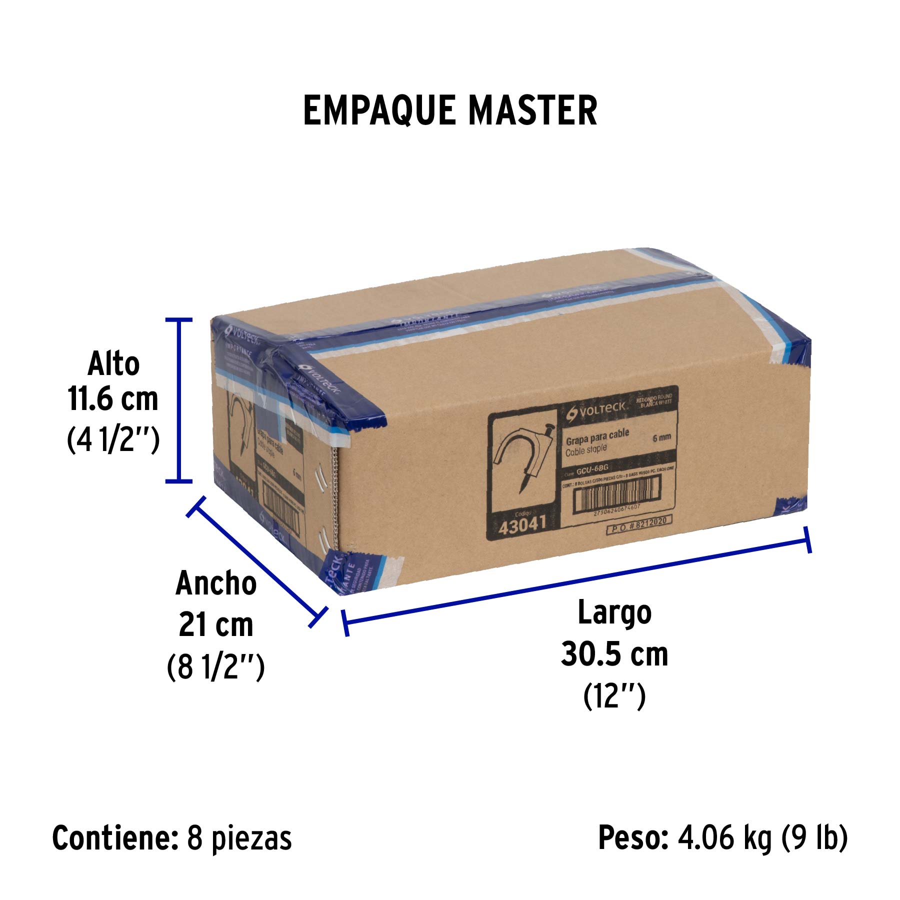 Bolsa con 500 grapas blancas de 6 mm para cable redondo - Empaque