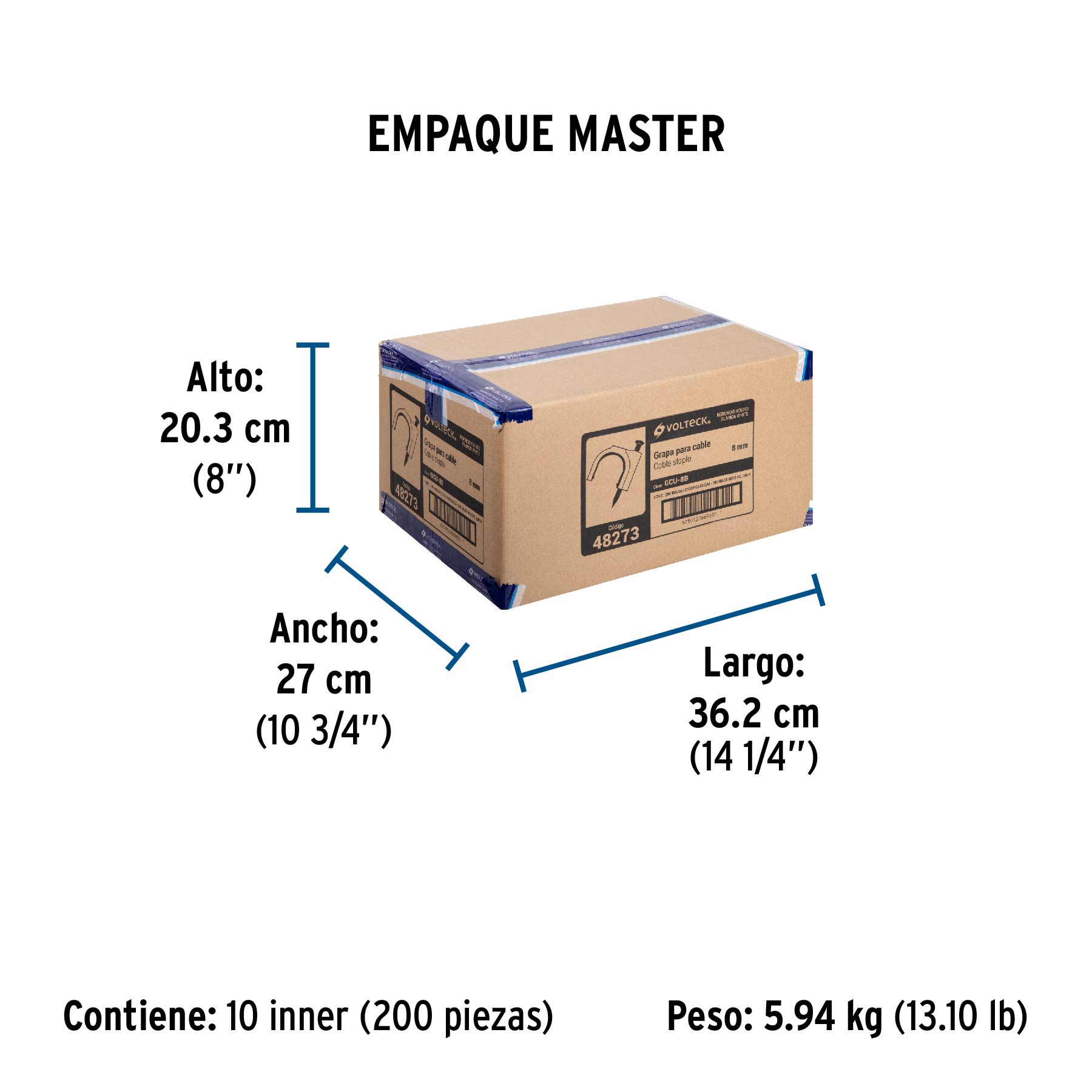 Bolsa con 20 grapas blancas de 8 mm para cable redondo - Empaque