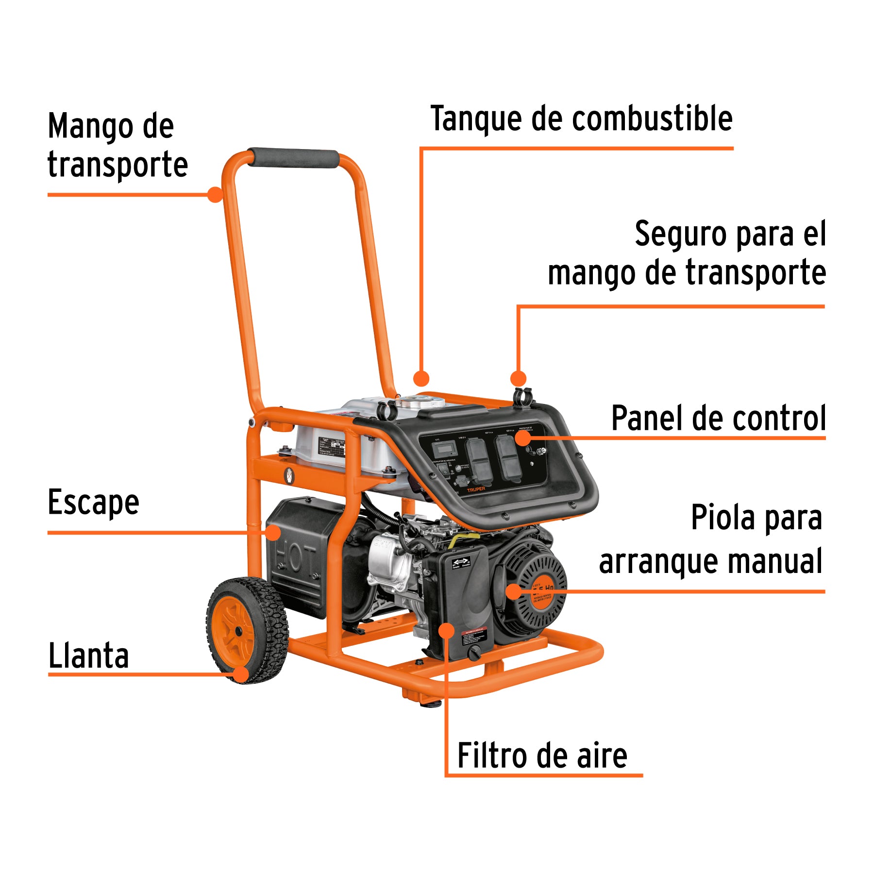 Generador portátil 1.5 kW motor a gasolina, TRUPER