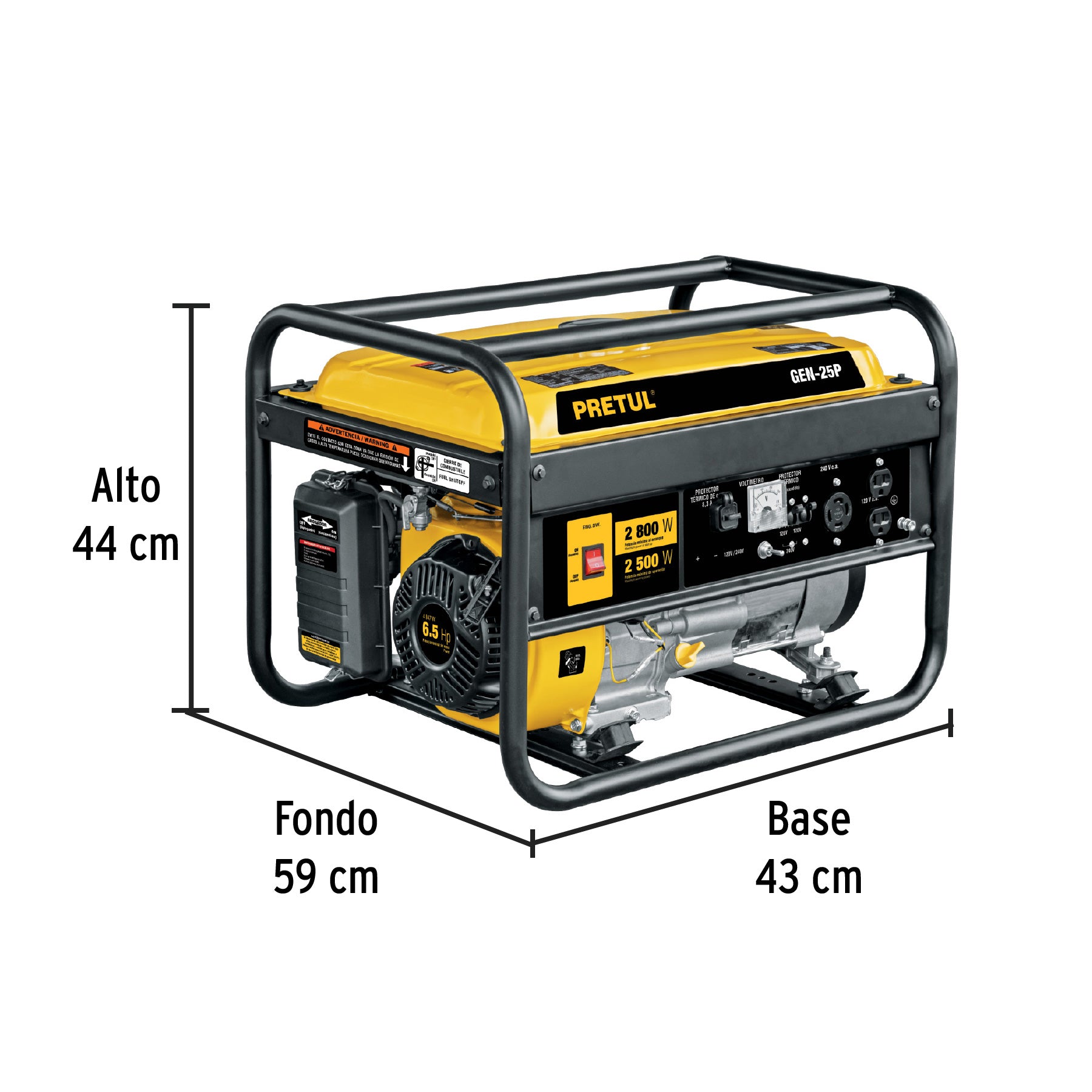 Generador portátil 2.5 kW motor a gasolina, PRETUL