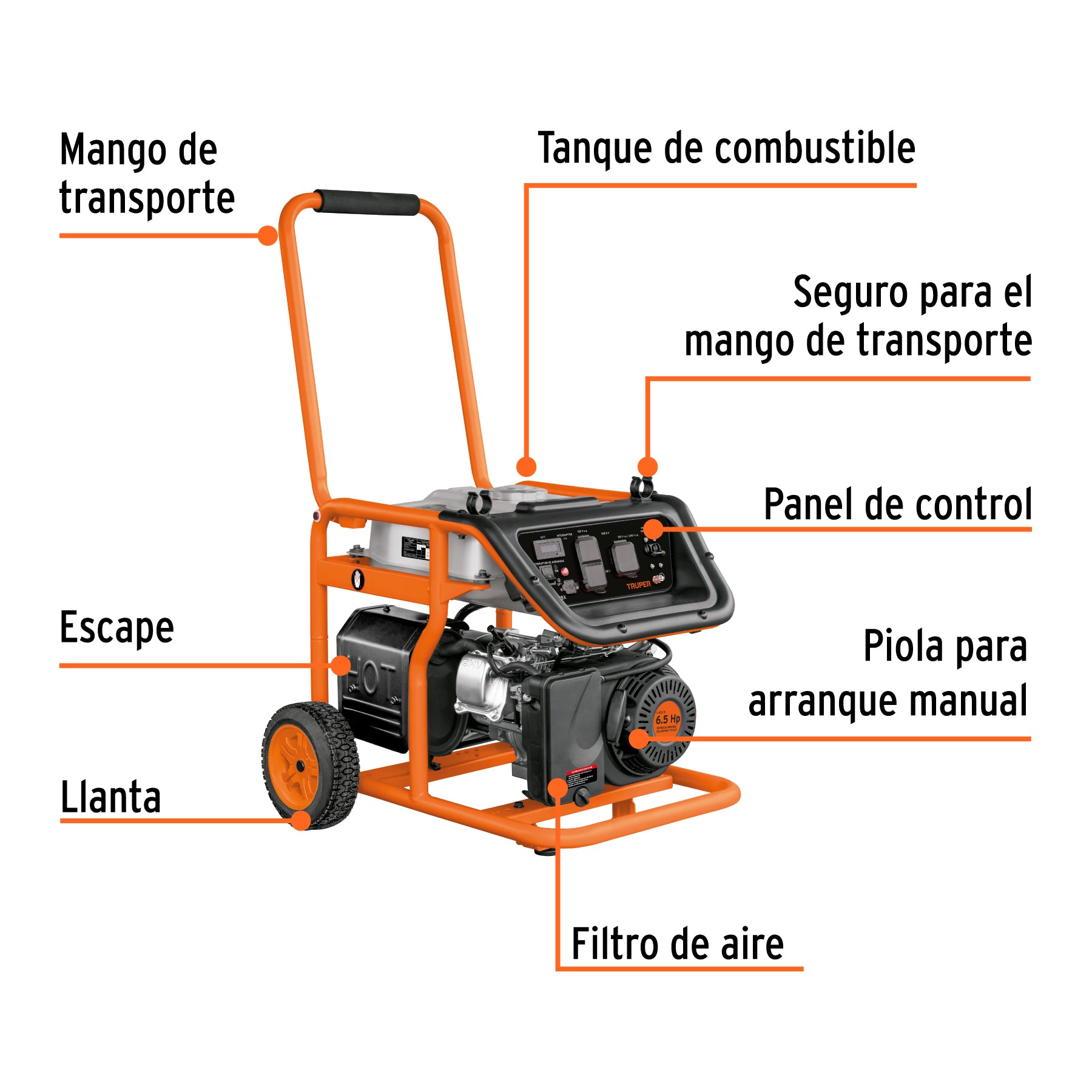 Generador portátil 2.5 kW motor a gasolina, TRUPER