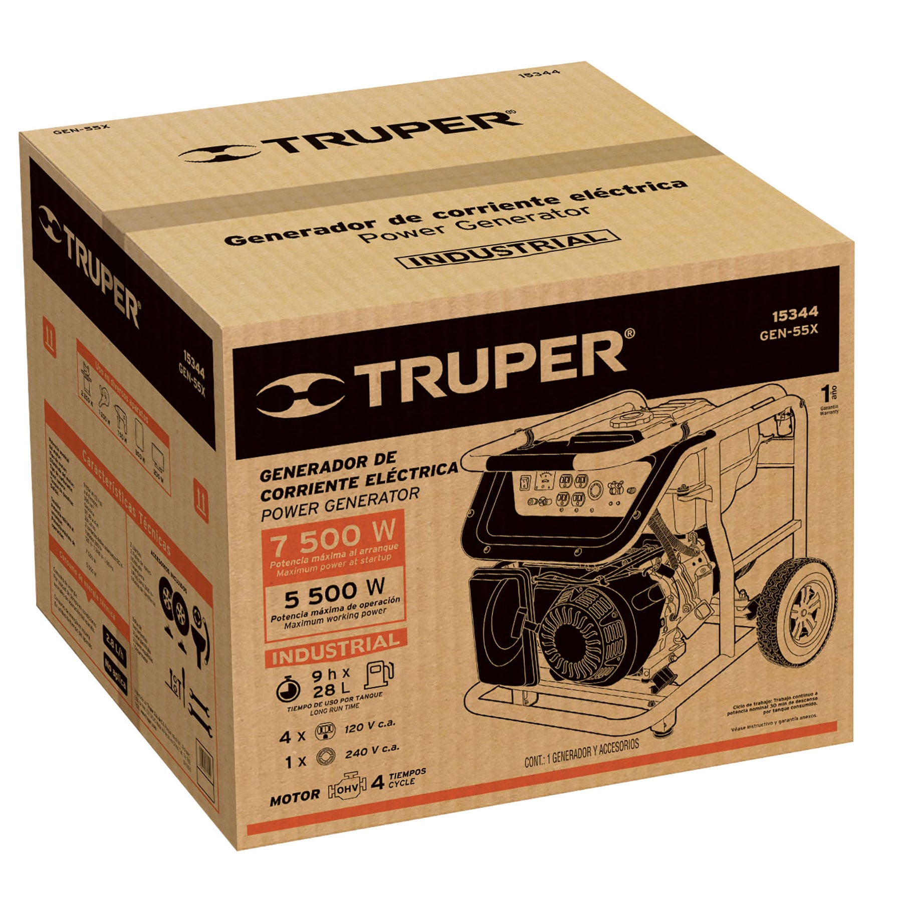 Generador portátil 5.5 kW motor a gasolina, TRUPER