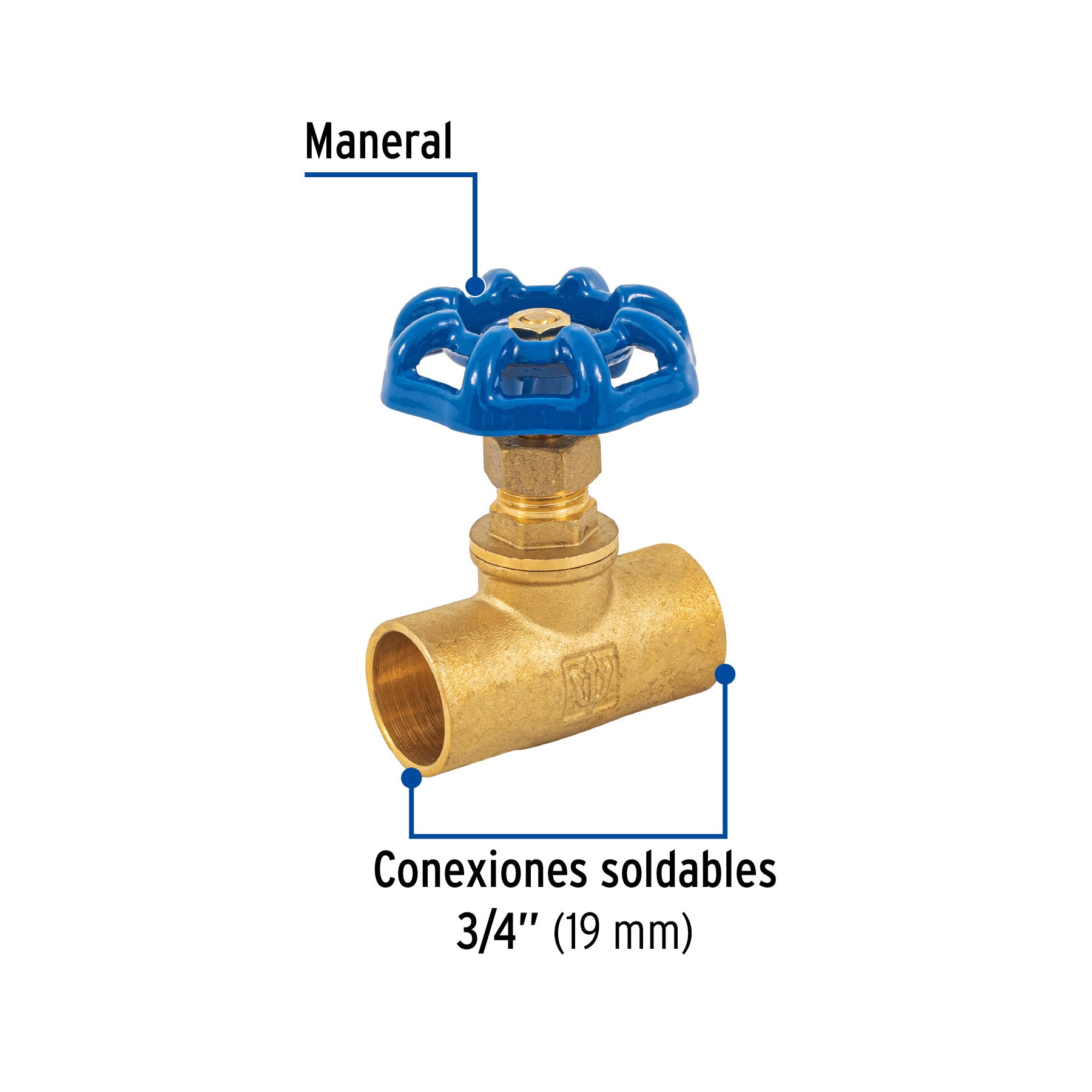 Válvula de globo de latón, soldable de 3/4", FOSET