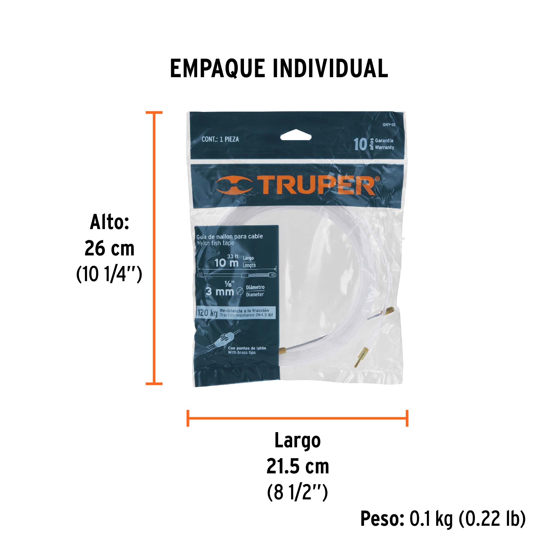 Guía de nylon de 10 m para cable, TRUPER - Empaque