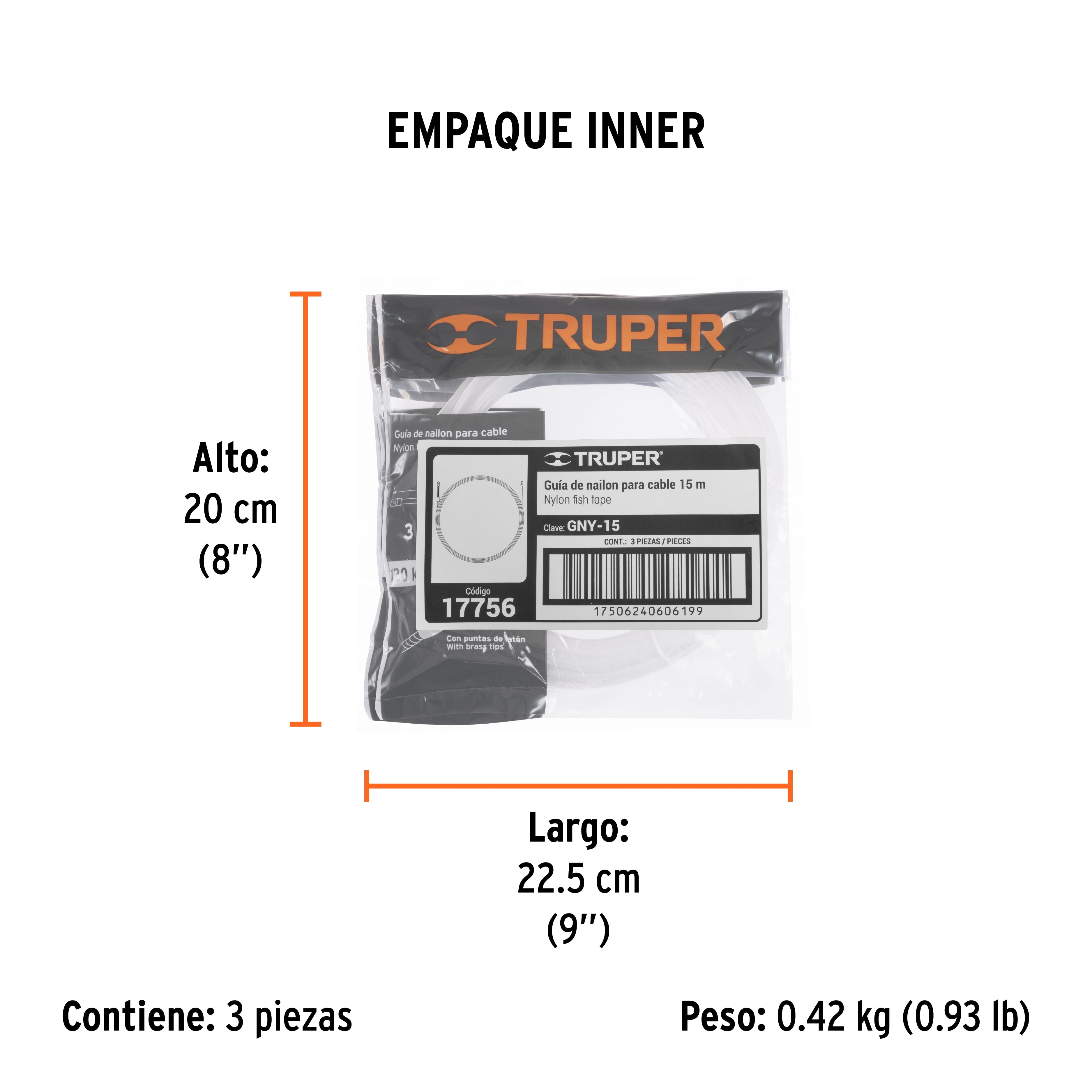 Guía de nylon de 15 m para cable, TRUPER - Empaque
