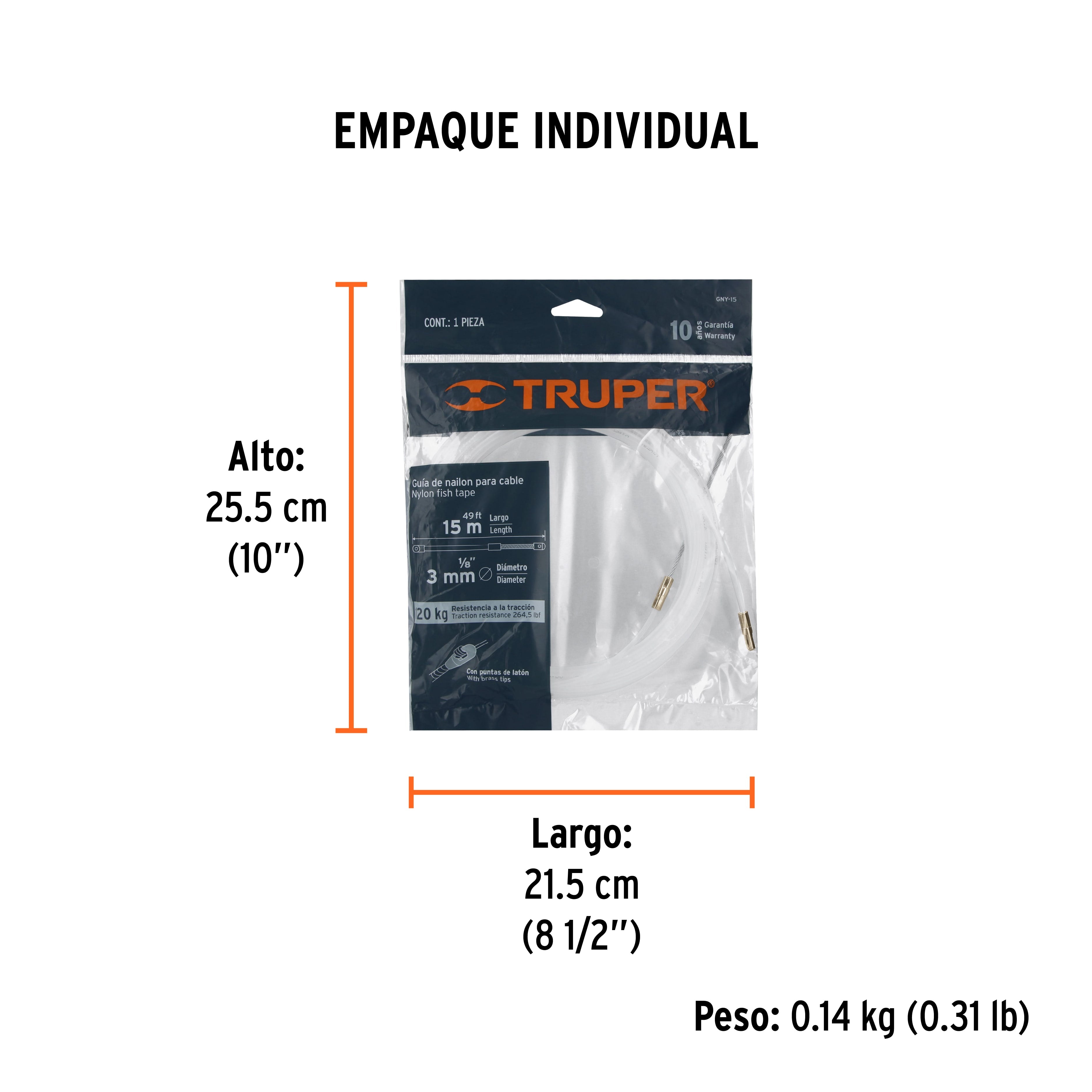 Guía de nylon de 15 m para cable, TRUPER - Empaque