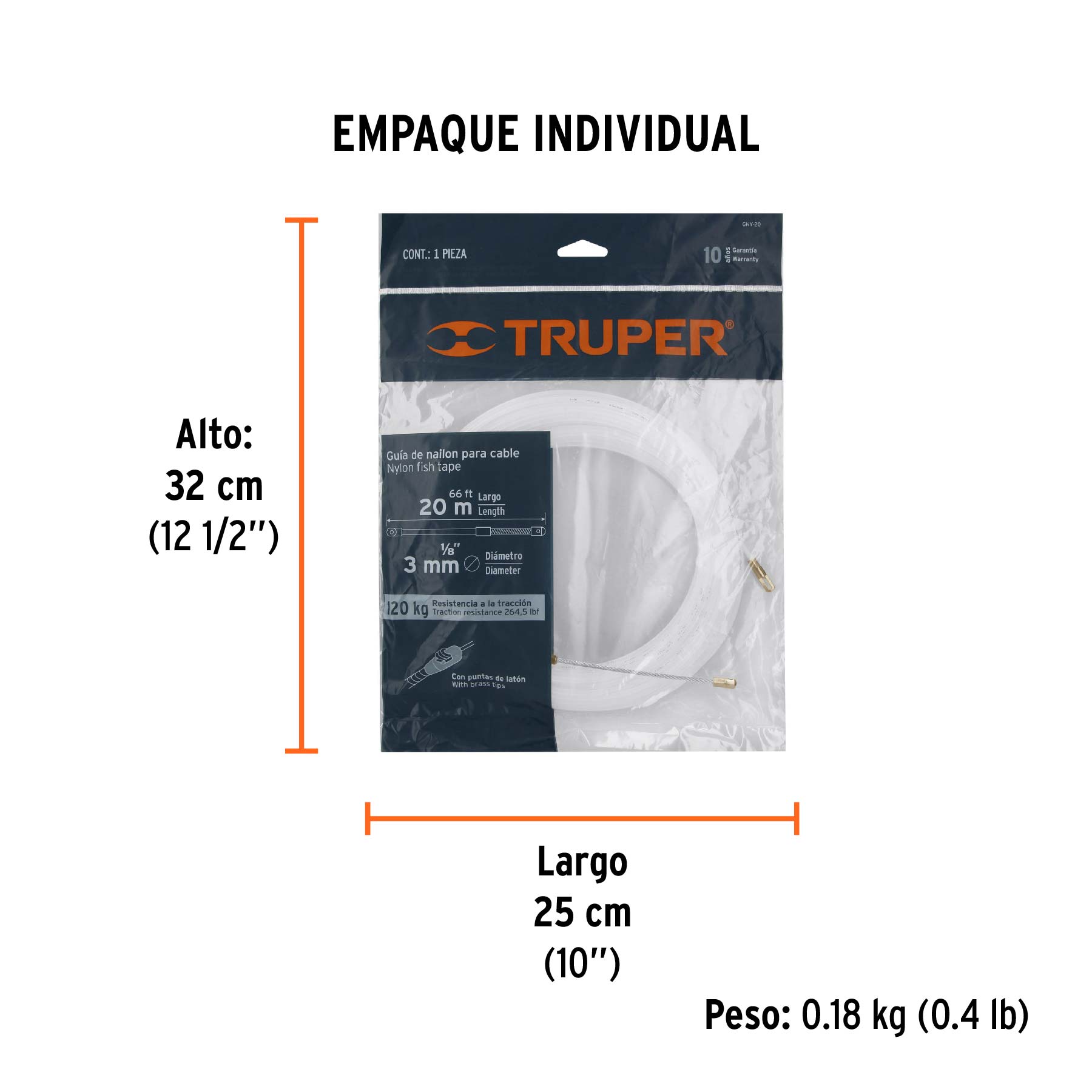 Guía de nylon de 20 m para cable, TRUPER - Empaque