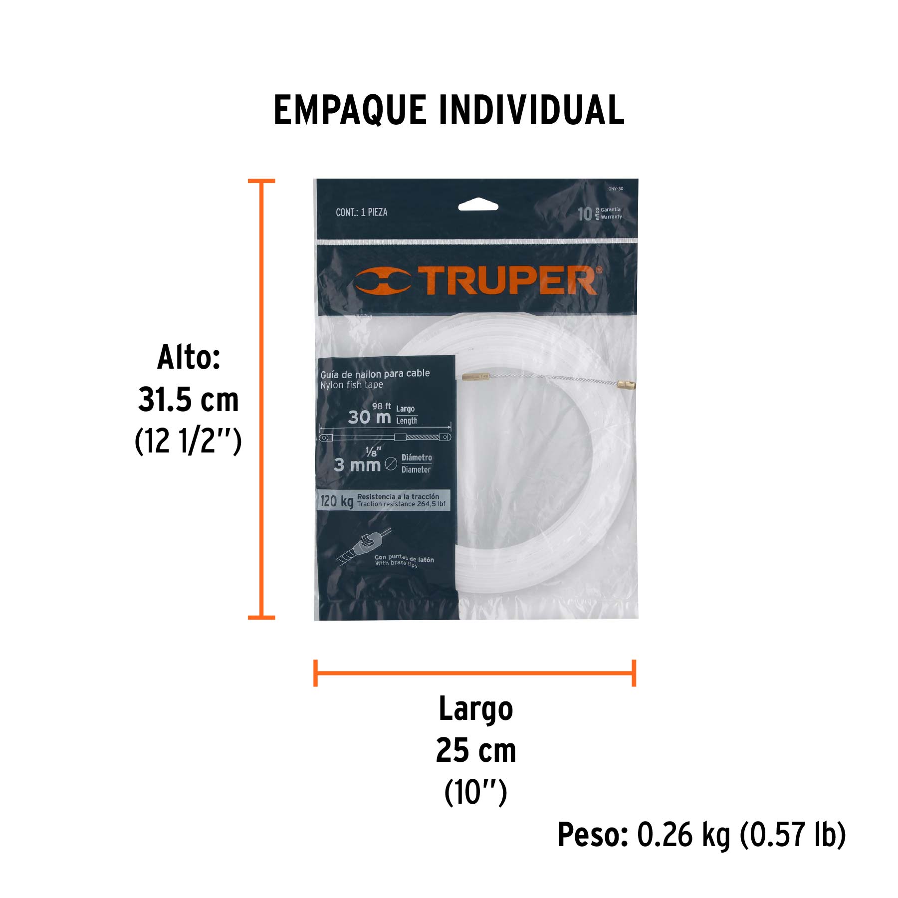 Guía de nylon de 30 m para cable, TRUPER - Empaque