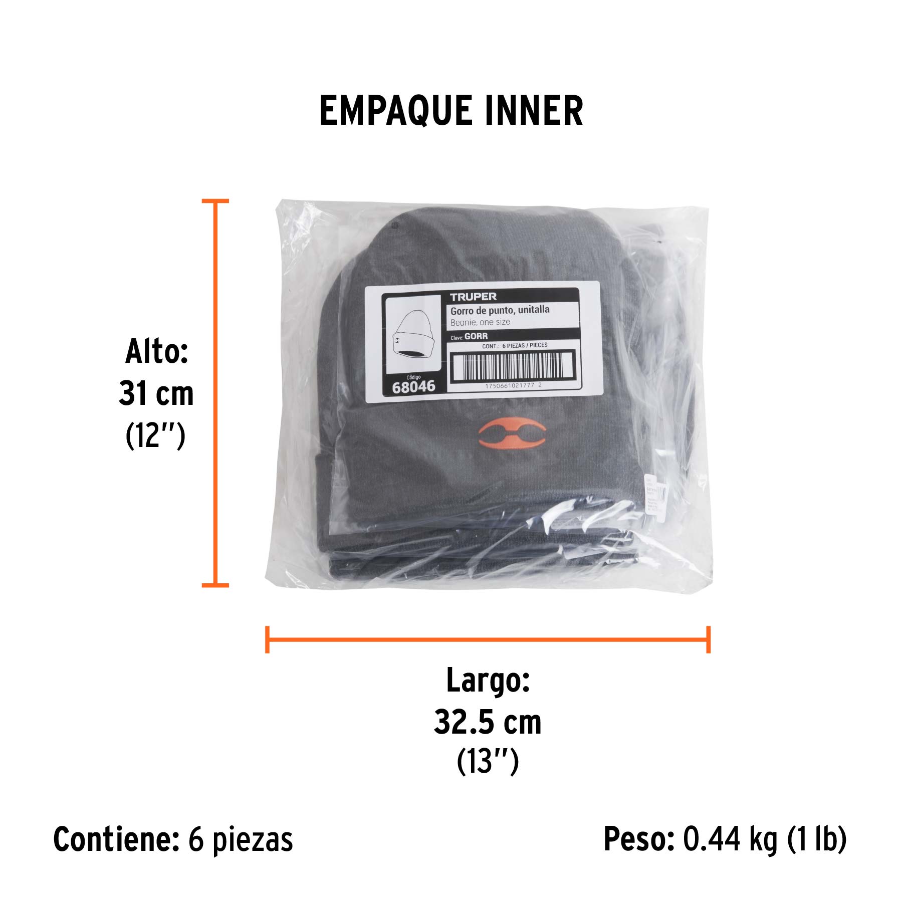 Gorro de punto, gris, TRUPER - Empaque