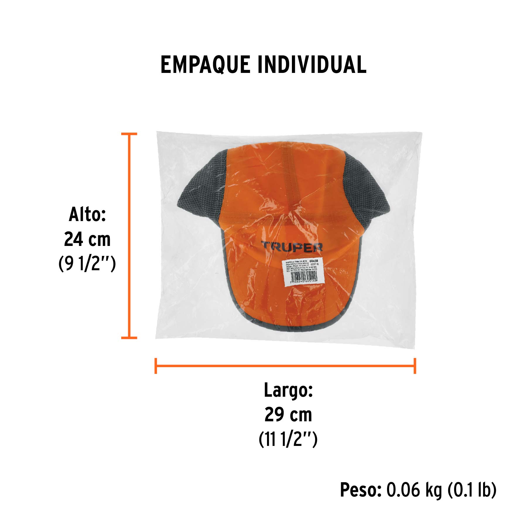 Gorra color naranja, 100% poliéster, TRUPER - Empaque