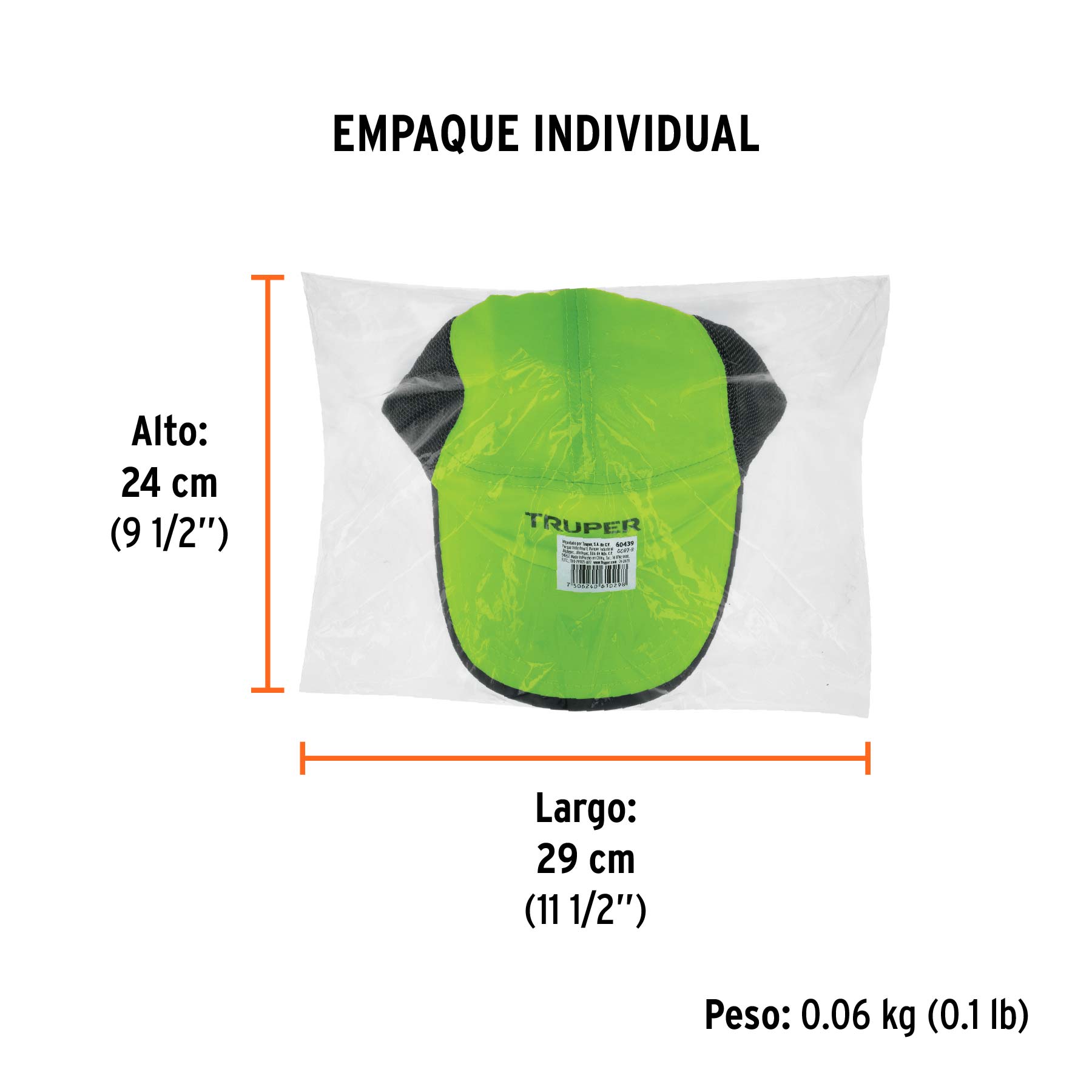 Gorra color verde, 100% poliéster, TRUPER - Empaque