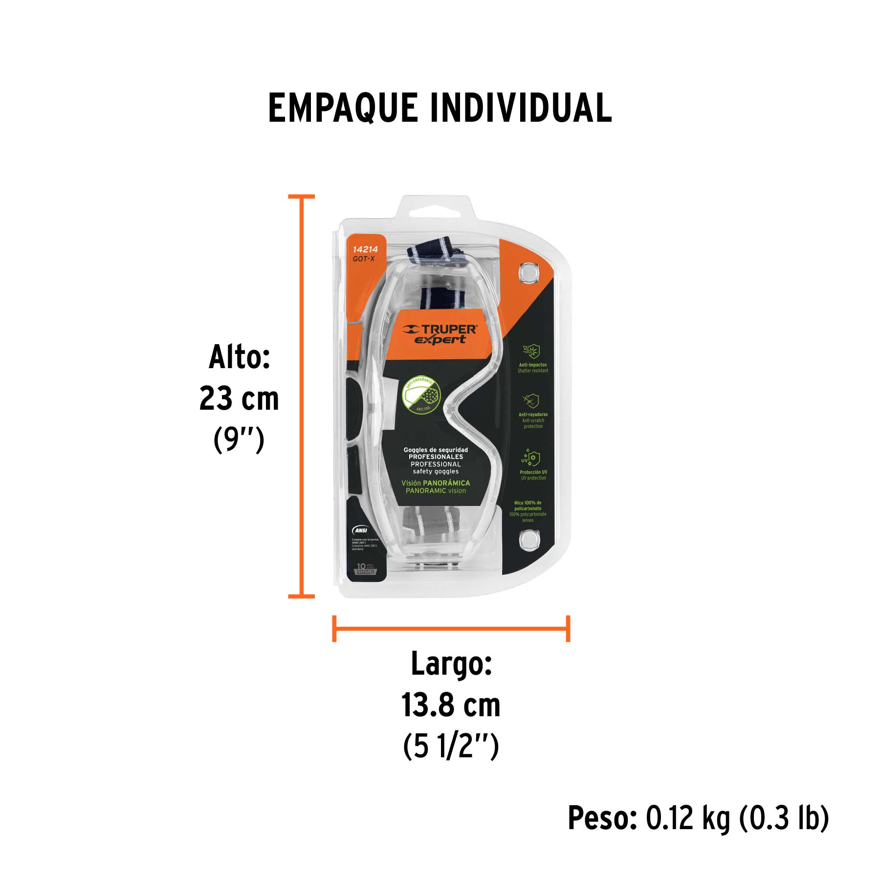 Goggles de seguridad profesionales, antiempaño, EXPERT - Empaque