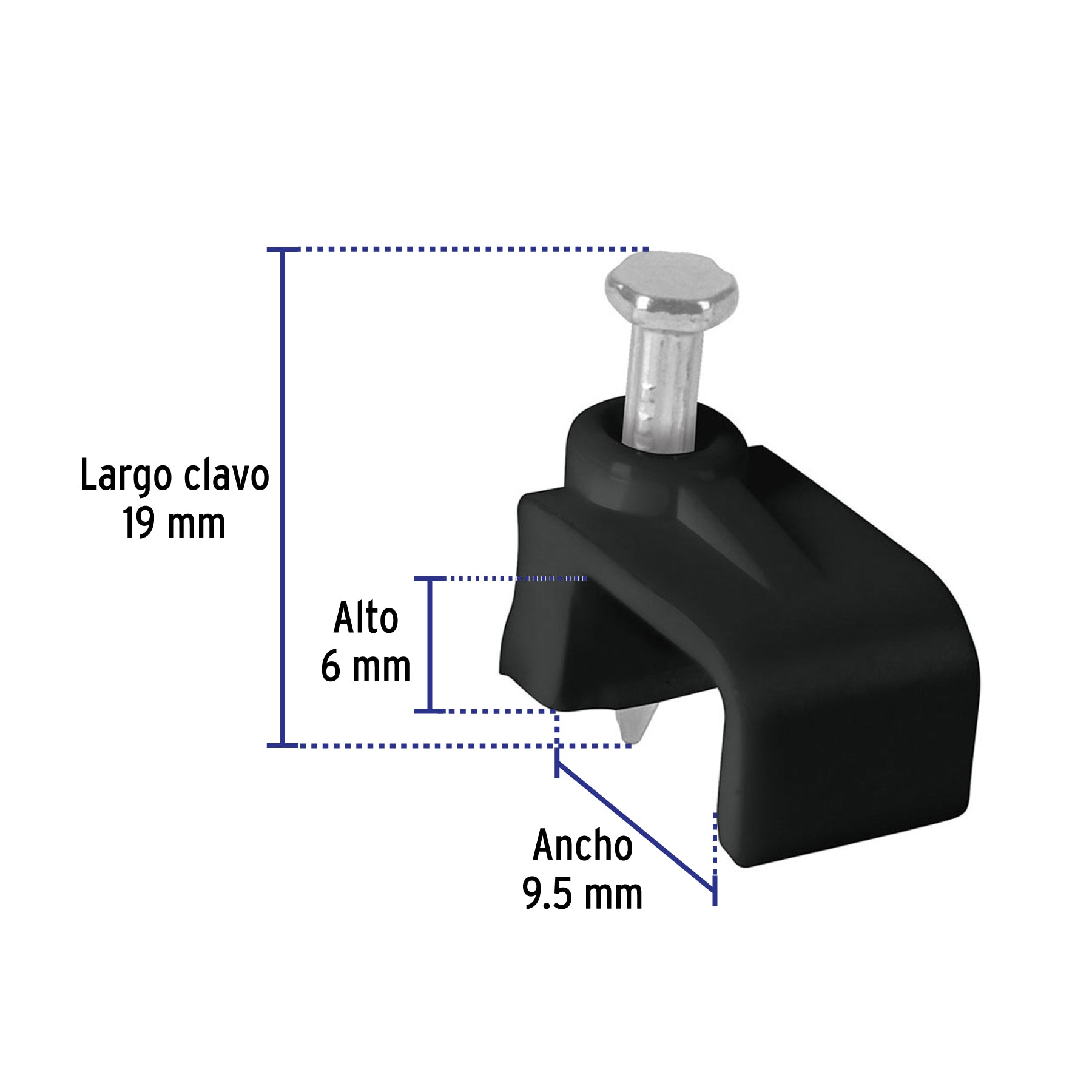 Bolsa con 20 grapas negras de 6 x 9.5 mm para cable plano