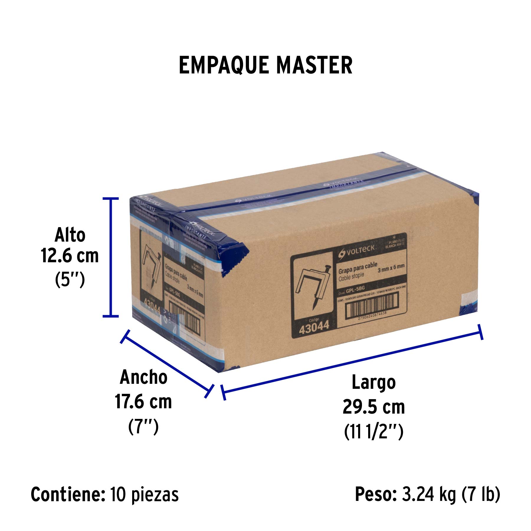 Bolsa con 500 grapas blancas de 3 X 6 mm para cable plano - Empaque