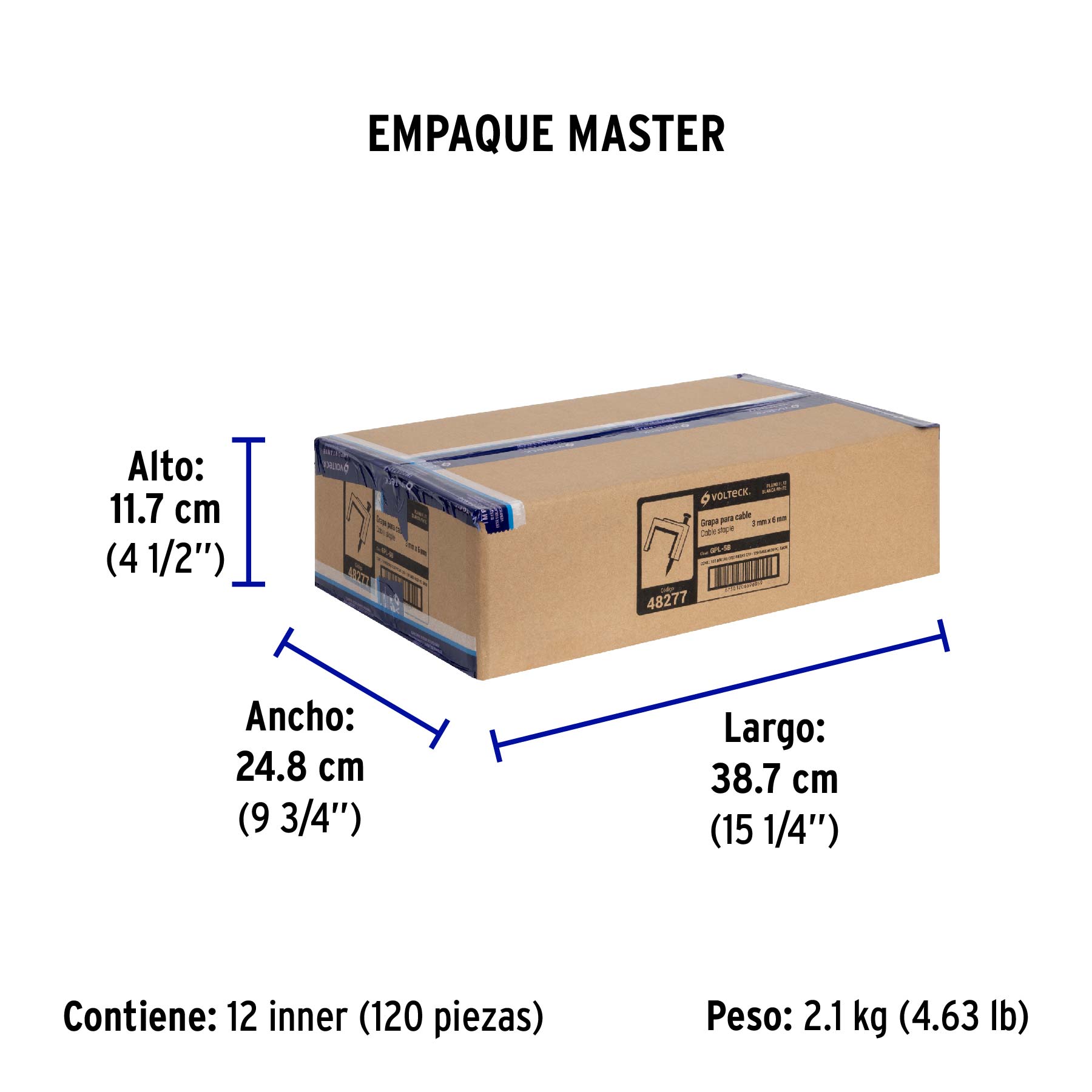 Bolsa con 20 grapas blancas de 3 x 6 mm para cable plano - Empaque