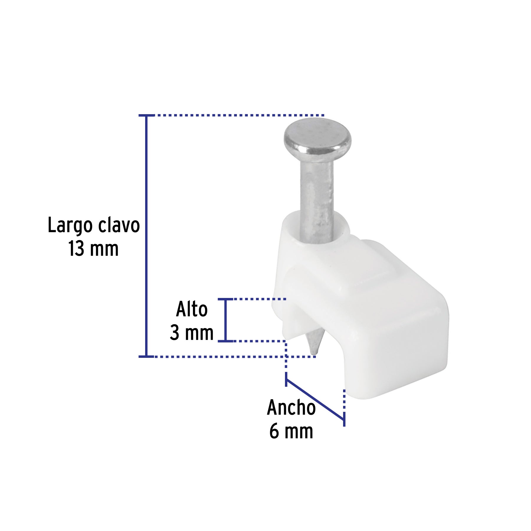 Bolsa con 20 grapas blancas de 3 x 6 mm para cable plano