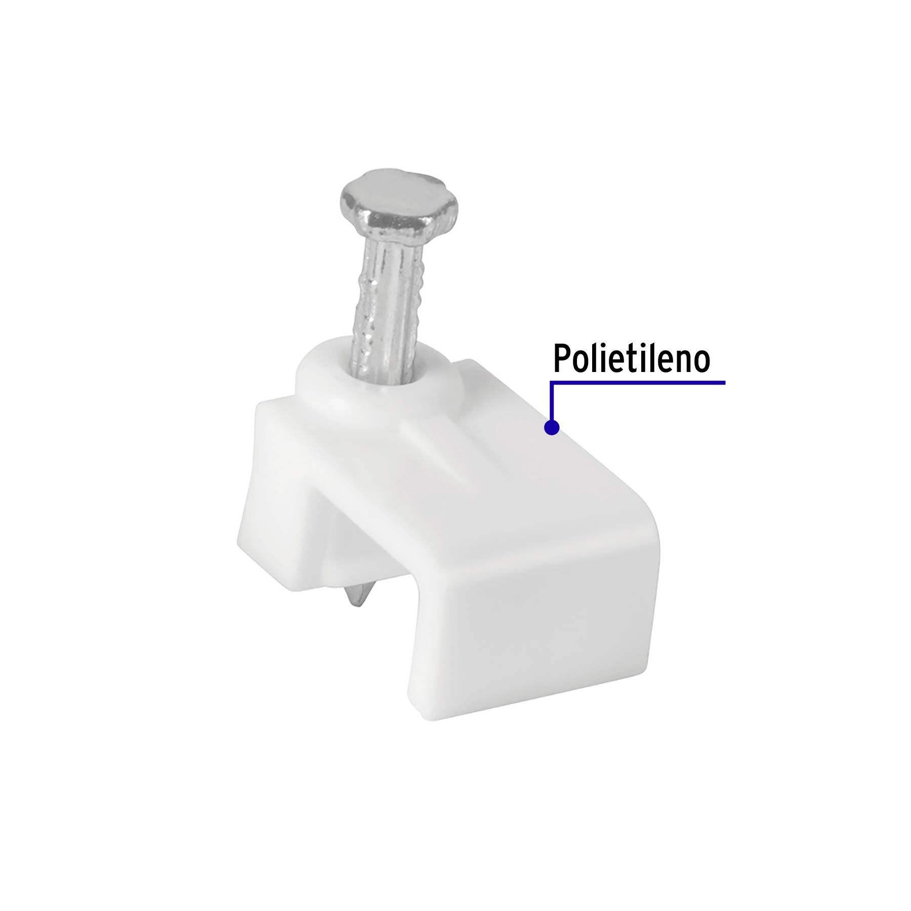 Bolsa con 500 grapas blancas de 5 X 8.5 mm para cable plano