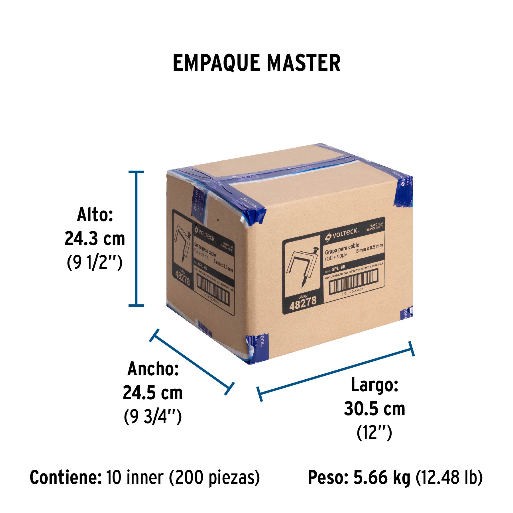 Bolsa con 20 grapas blancas de 5 x 8.5 mm para cable plano - Empaque