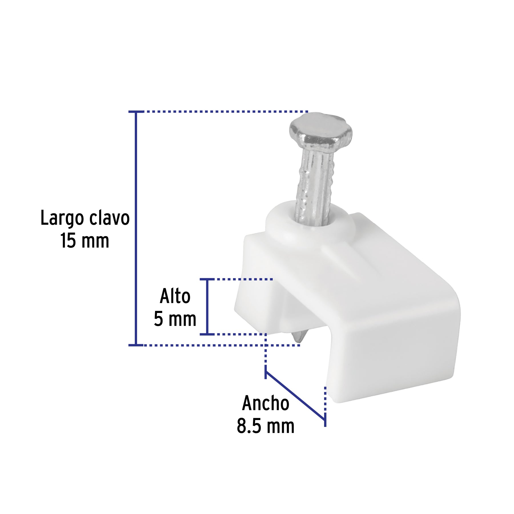 Bolsa con 20 grapas blancas de 5 x 8.5 mm para cable plano