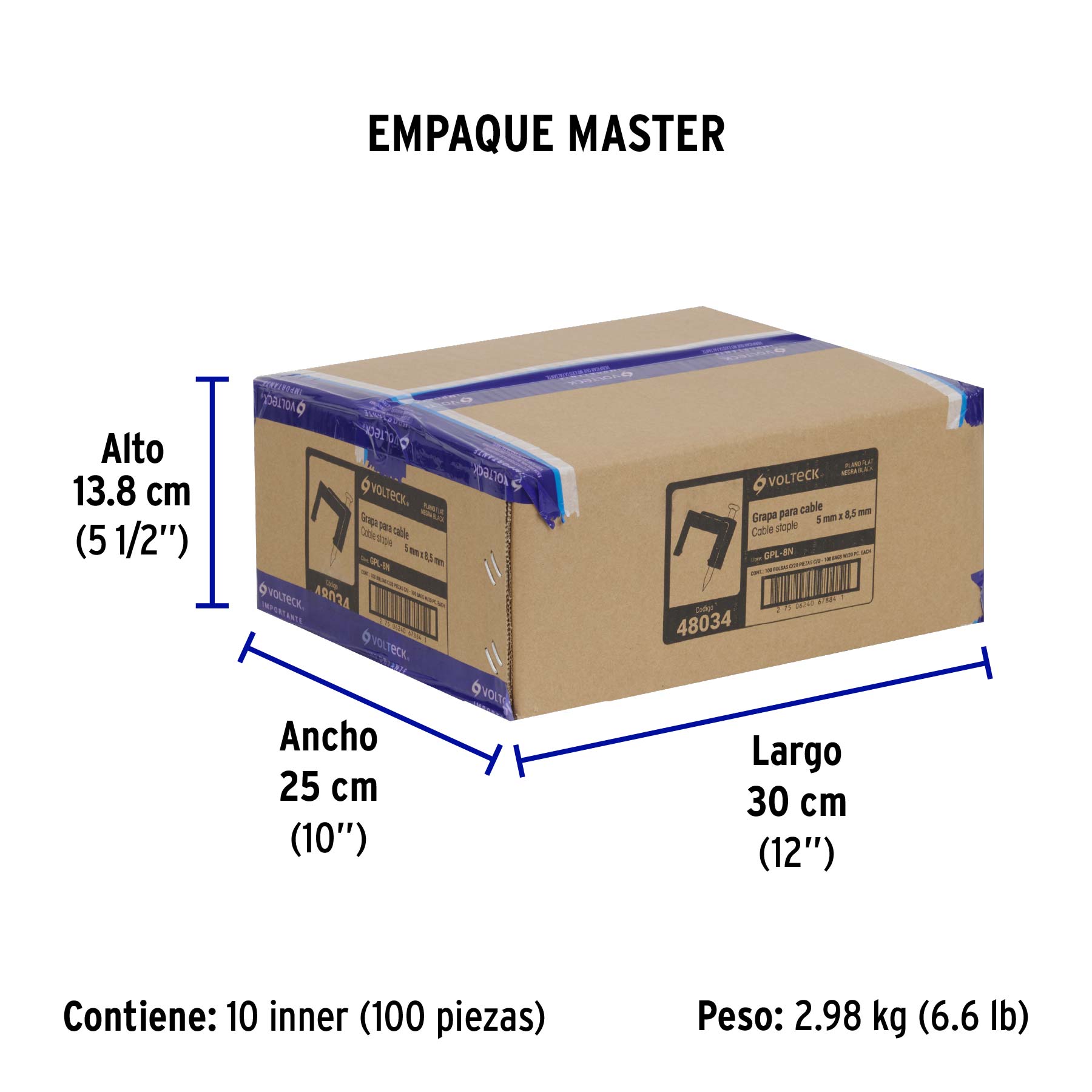 Bolsa con 20 grapas negras de 5 x 8.5 mm para cable plano - Empaque