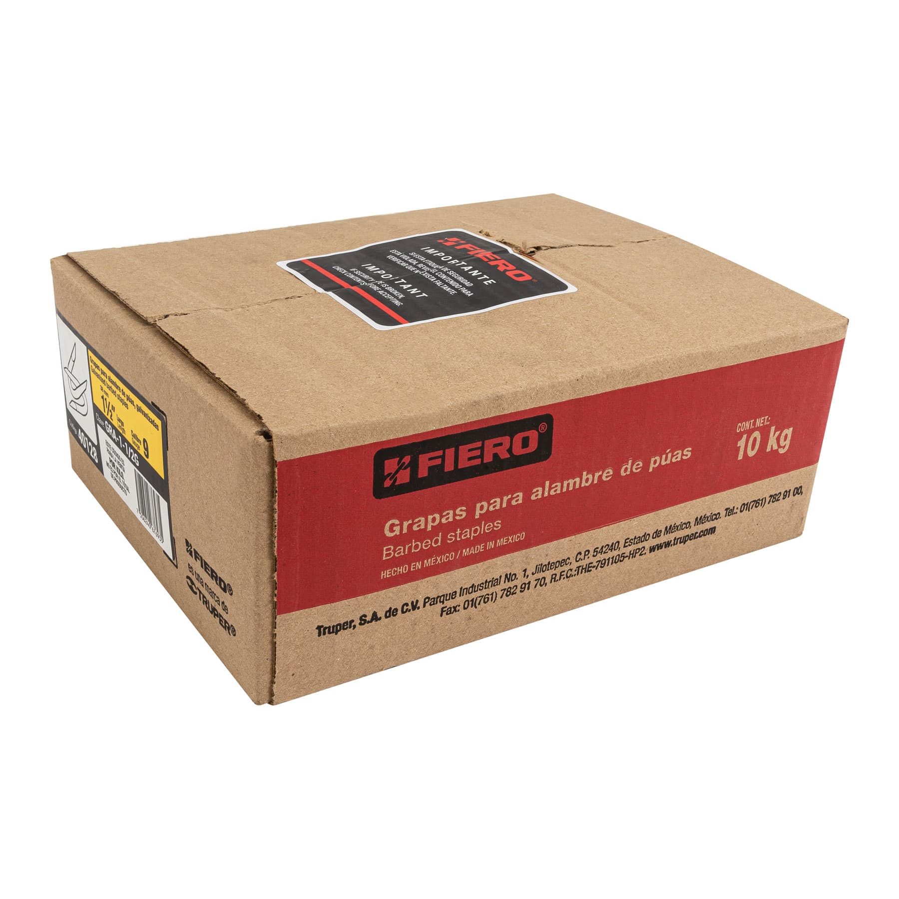 Caja con 10 kg grapas 1-1/2" galvanizadas p/alambre de púas
