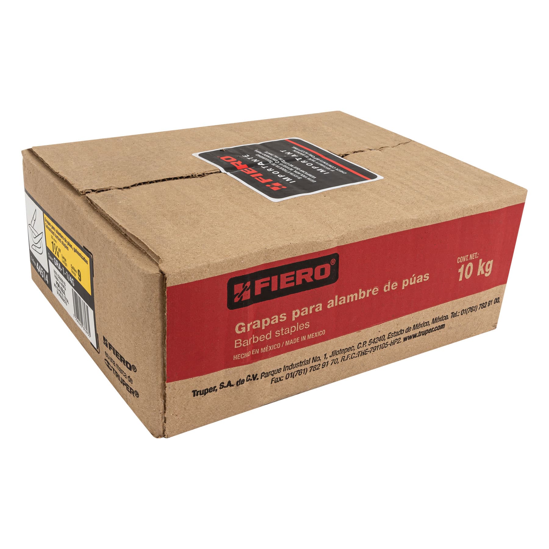 Caja con 10 kg grapas 1-1/4" galvanizadas p/alambre de púas