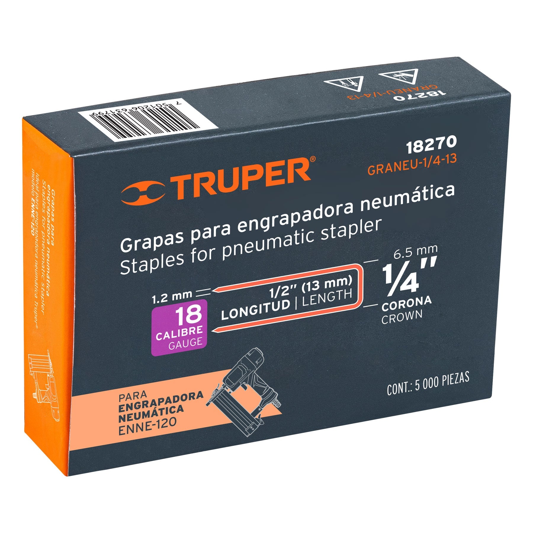 Caja con 5000 grapas corona 1/4" calibre 18, 13mm p/ENNE-120