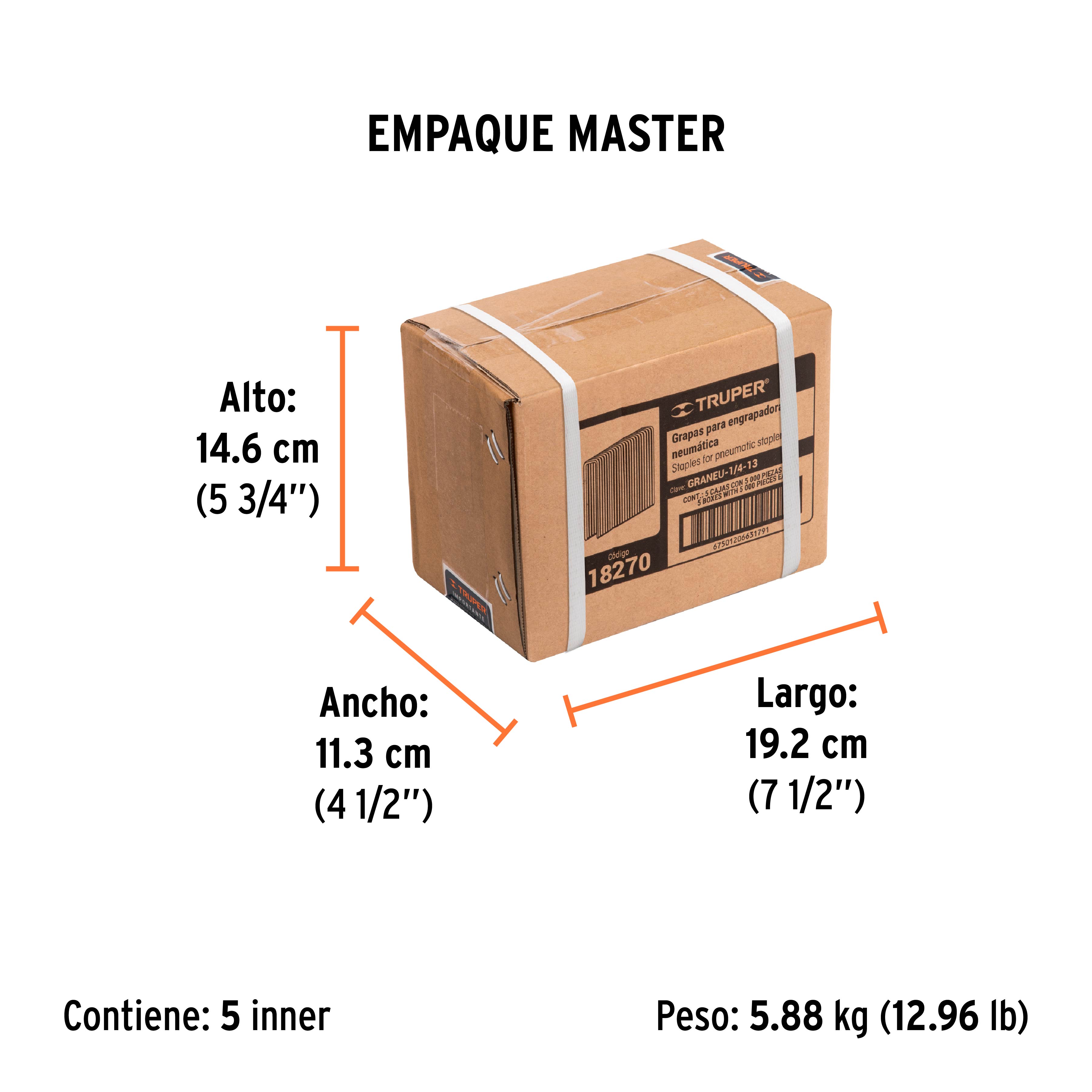 Caja con 5000 grapas corona 1/4" calibre 18, 13mm p/ENNE-120 - Empaque