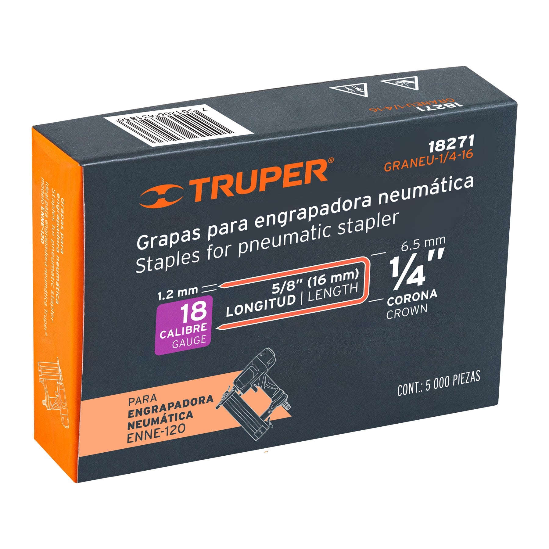 Caja con 5000 grapas corona 1/4" calibre 18, 16mm p/ENNE-120