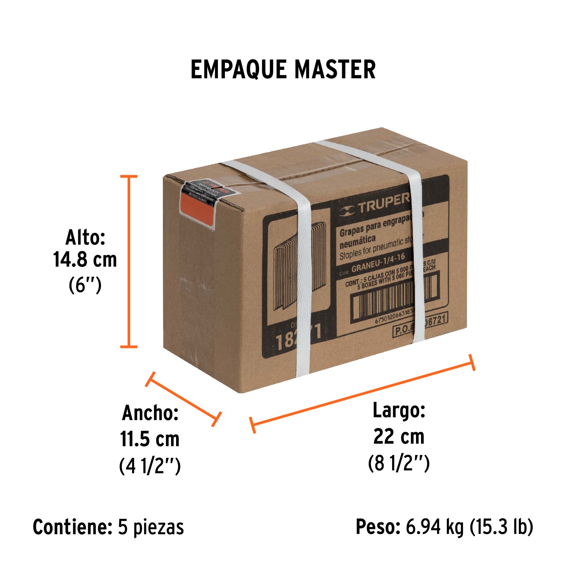 Caja con 5000 grapas corona 1/4" calibre 18, 16mm p/ENNE-120 - Empaque