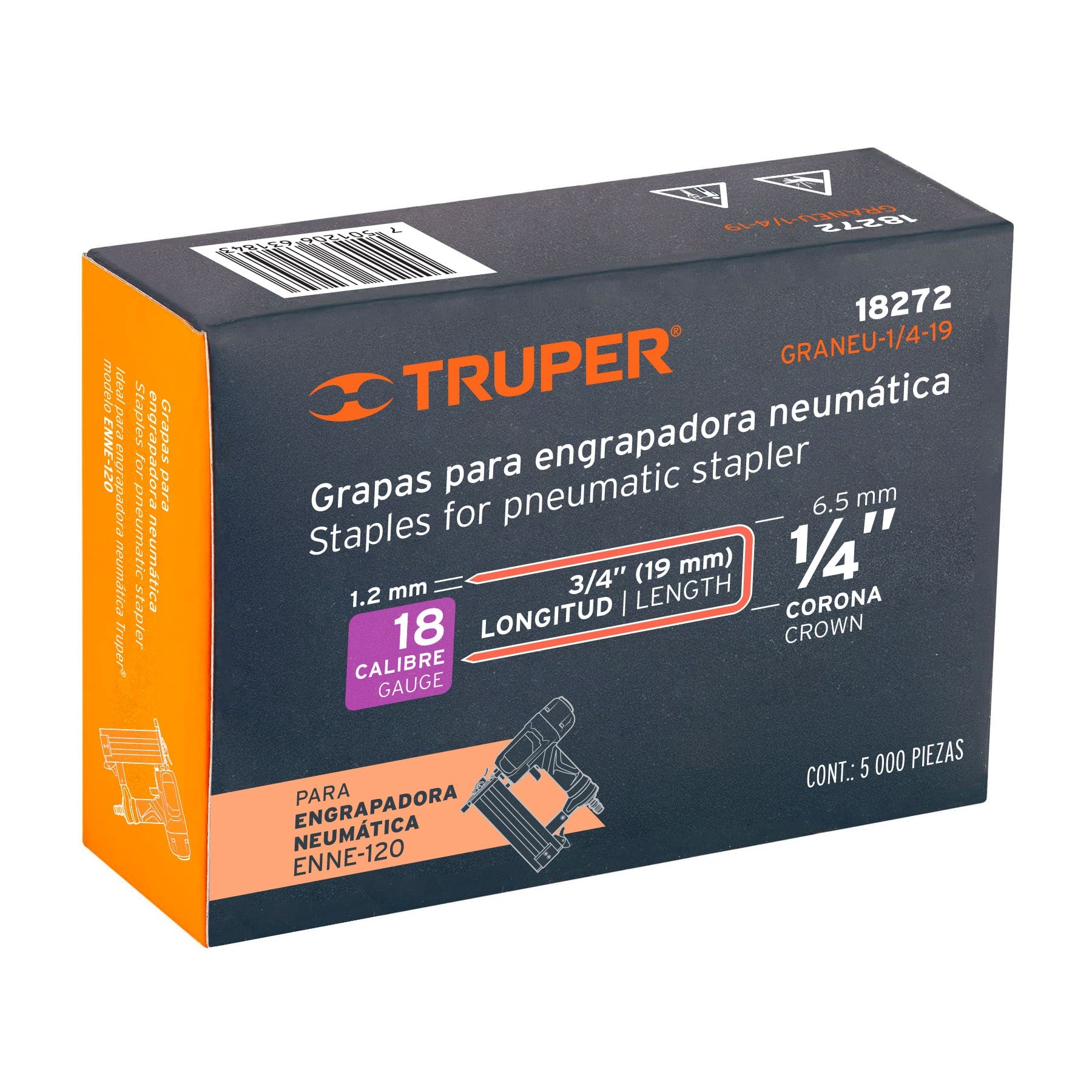 Caja con 5000 grapas corona 1/4" calibre 18, 19mm p/ENNE-120