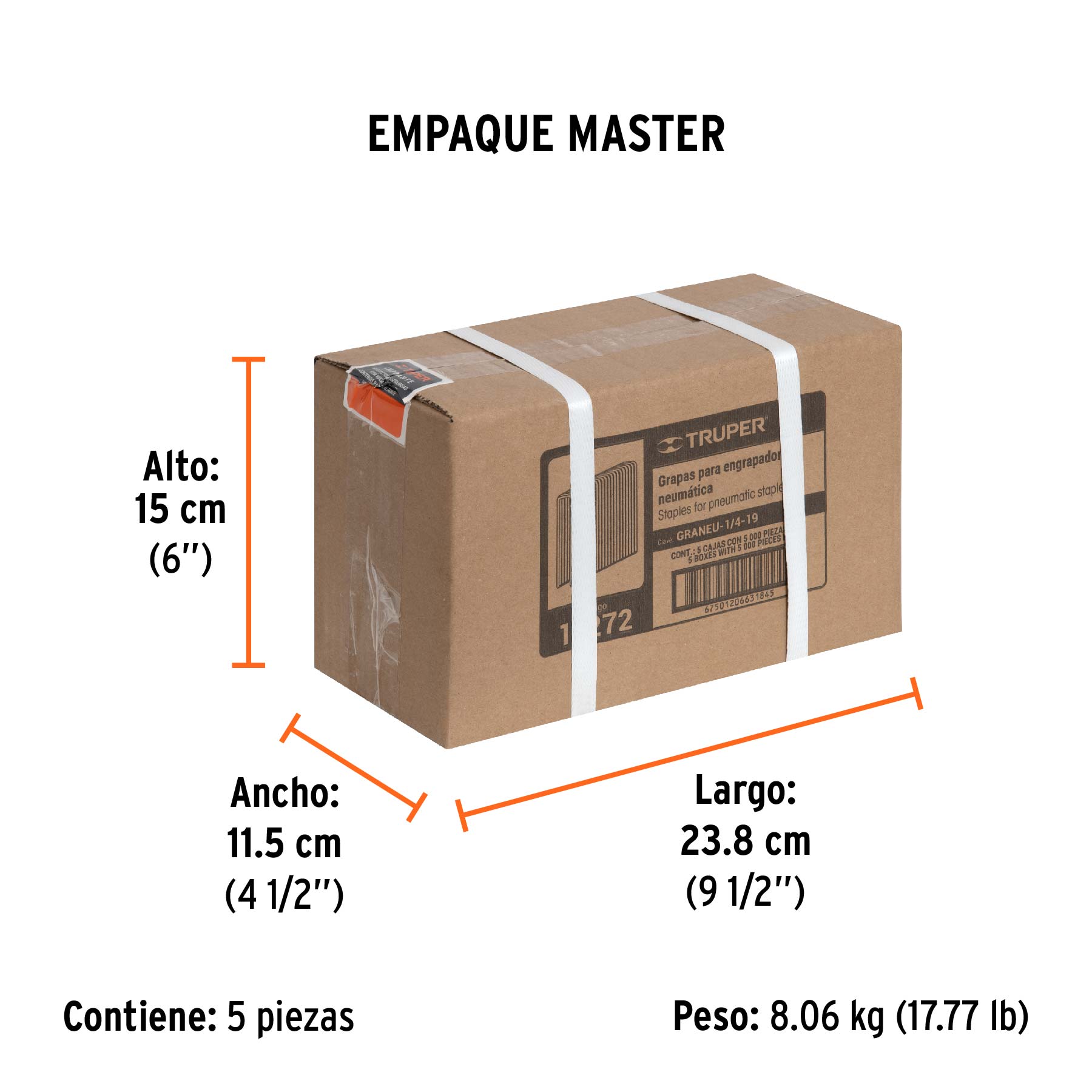 Caja con 5000 grapas corona 1/4" calibre 18, 19mm p/ENNE-120 - Empaque