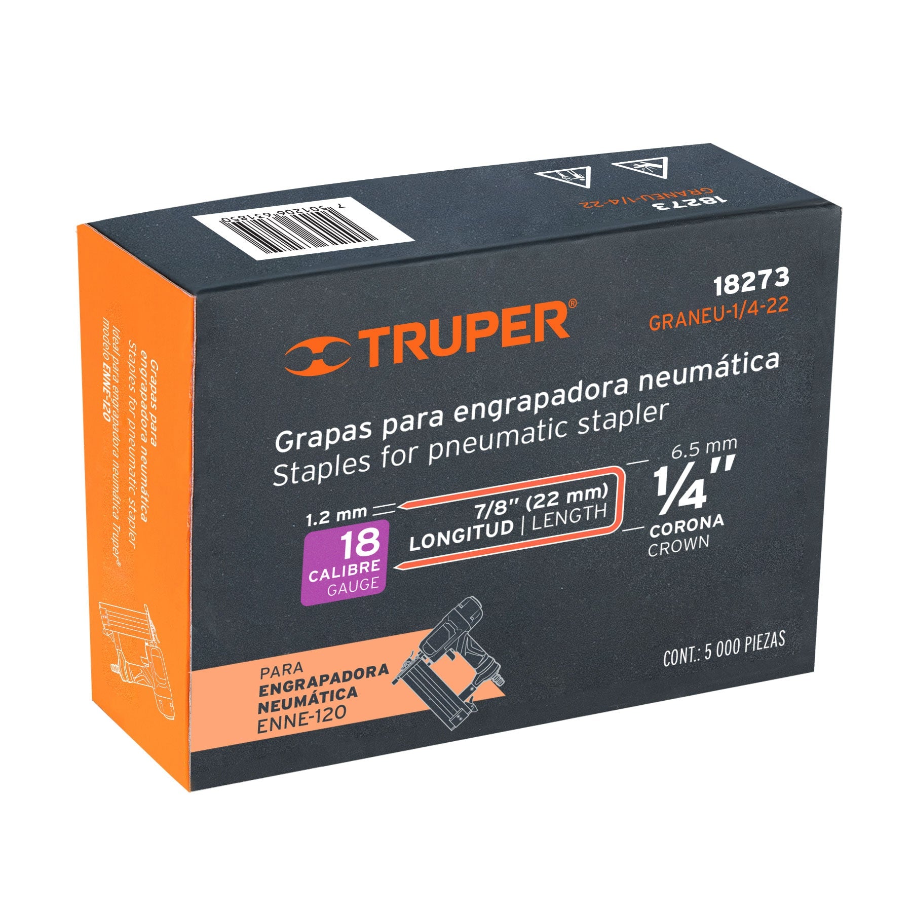 Caja con 5000 grapas corona 1/4" calibre 18, 22mm p/ENNE-120