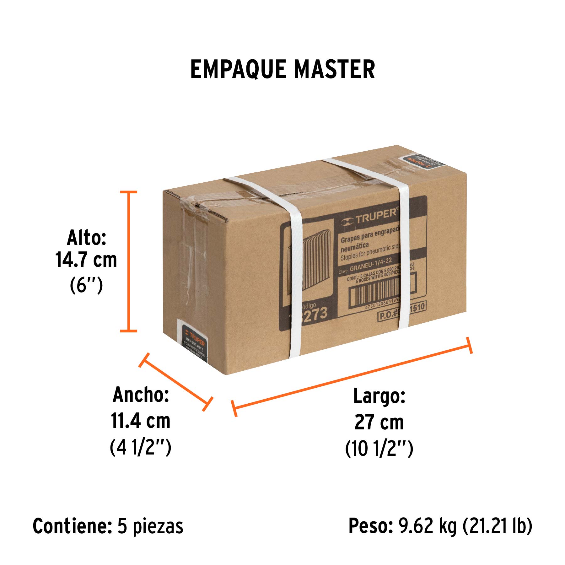 Caja con 5000 grapas corona 1/4" calibre 18, 22mm p/ENNE-120 - Empaque