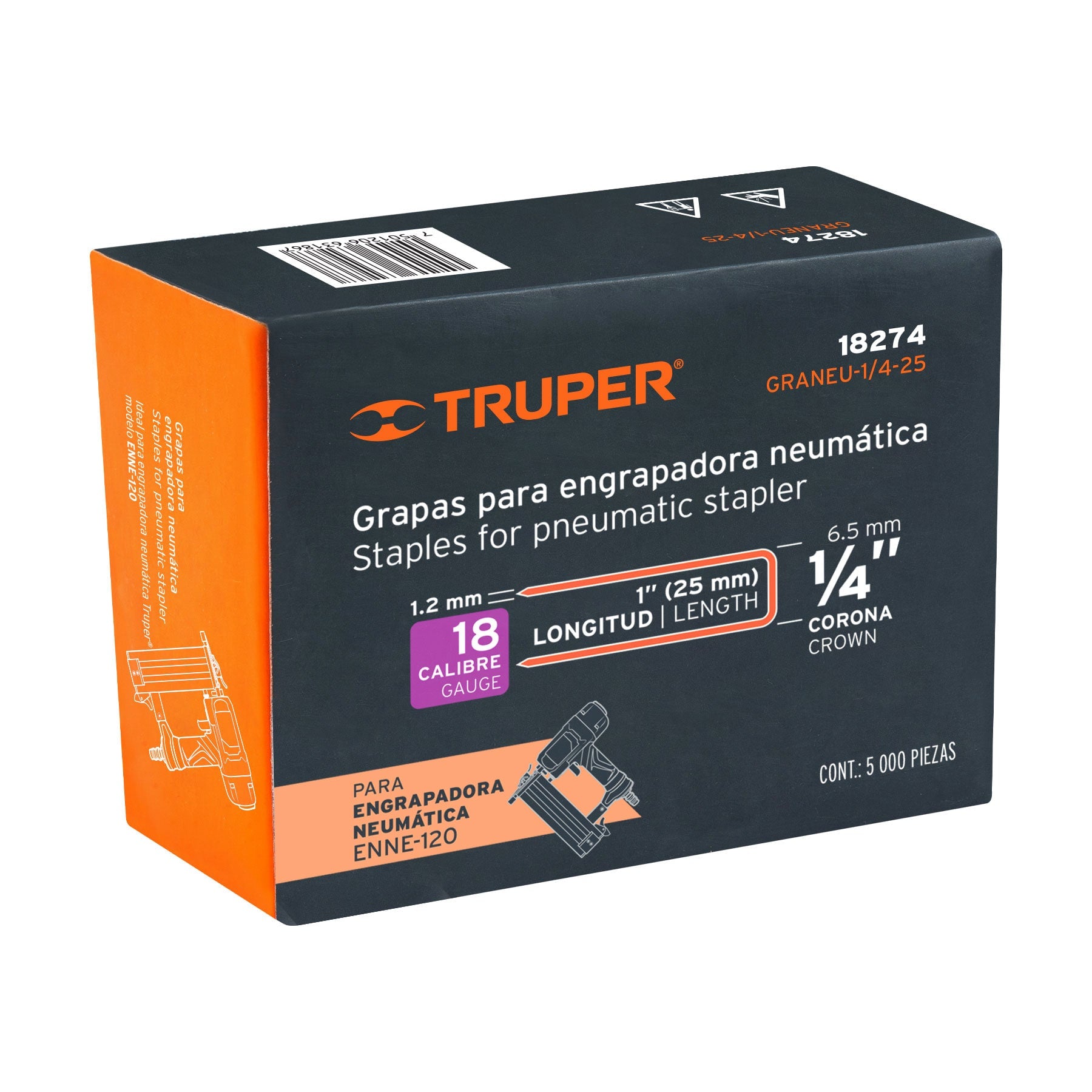 Caja con 5000 grapas corona 1/4" calibre 18, 25mm p/ENNE-120