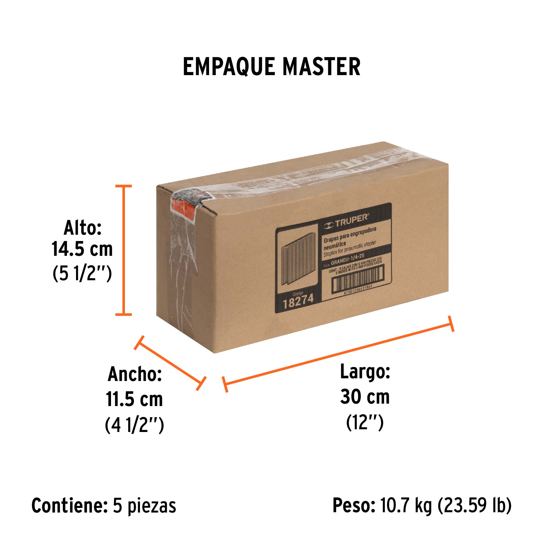 Caja con 5000 grapas corona 1/4" calibre 18, 25mm p/ENNE-120 - Empaque