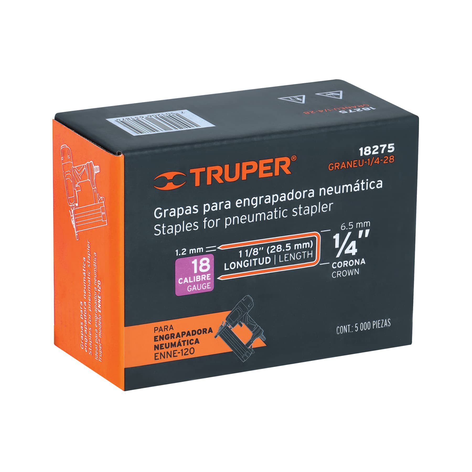 Caja con 5000 grapas corona 1/4" calibre 18, 28mm p/ENNE-120