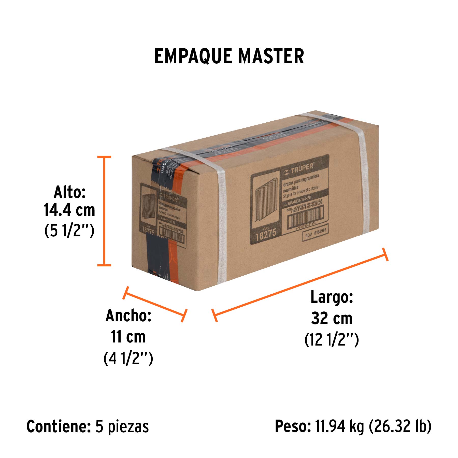 Caja con 5000 grapas corona 1/4" calibre 18, 28mm p/ENNE-120 - Empaque
