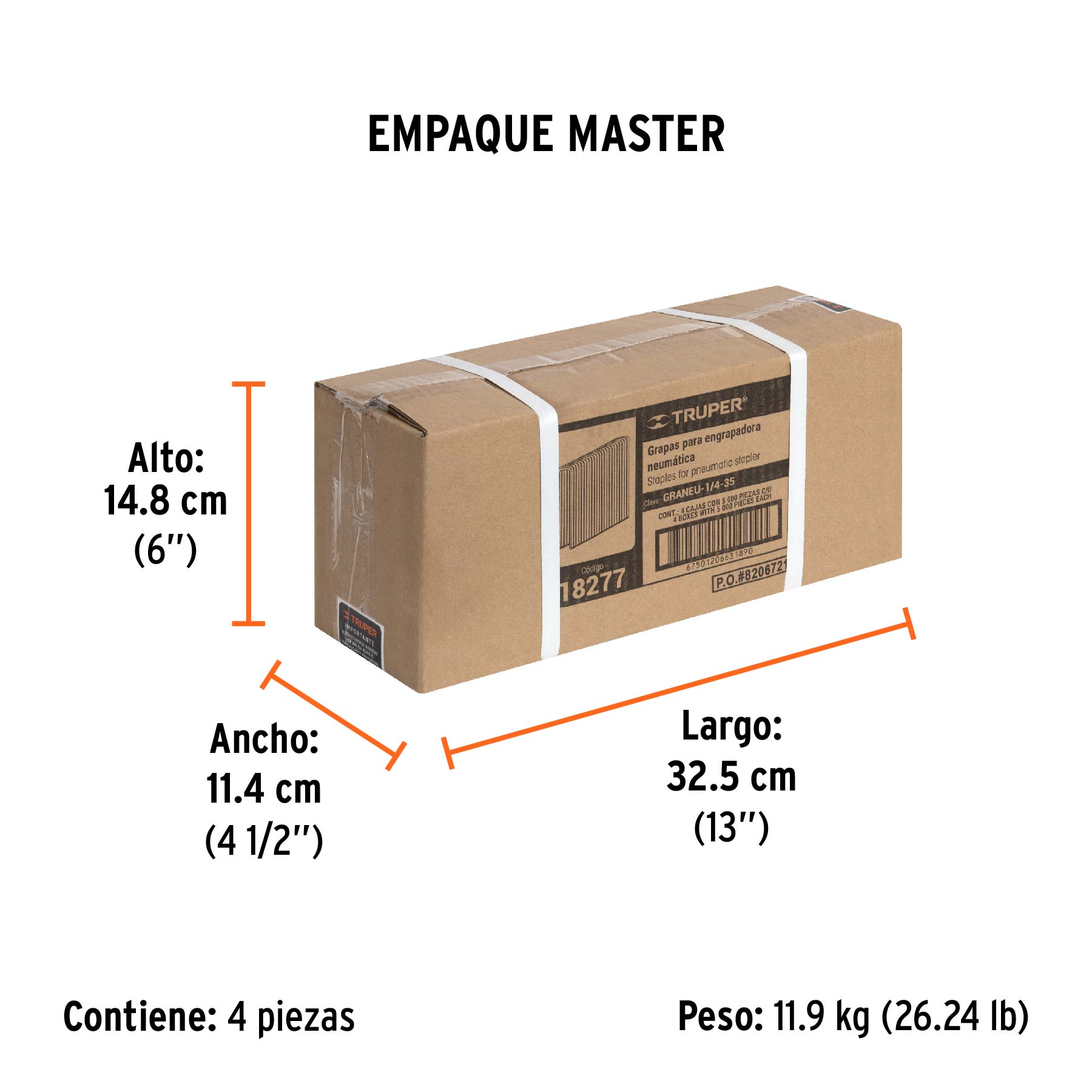 Caja con 5000 grapas corona 1/4" calibre 18, 35mm p/ENNE-120 - Empaque