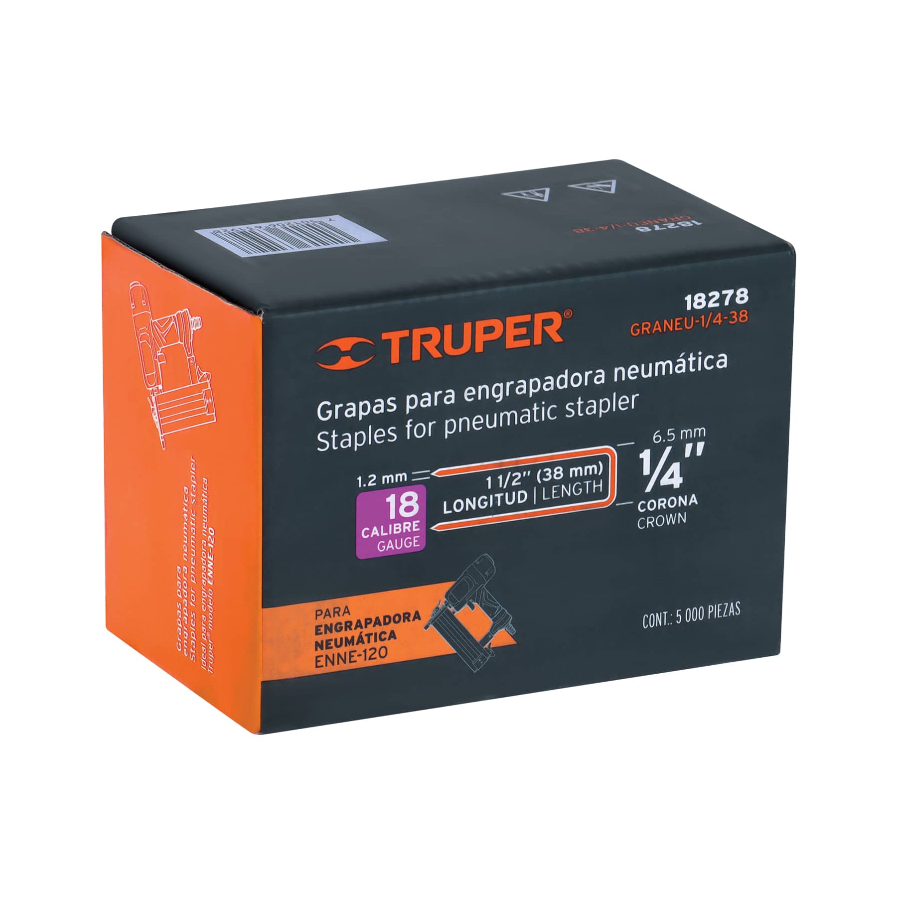 Caja con 5000 grapas corona 1/4" calibre 18, 38mm p/ENNE-120