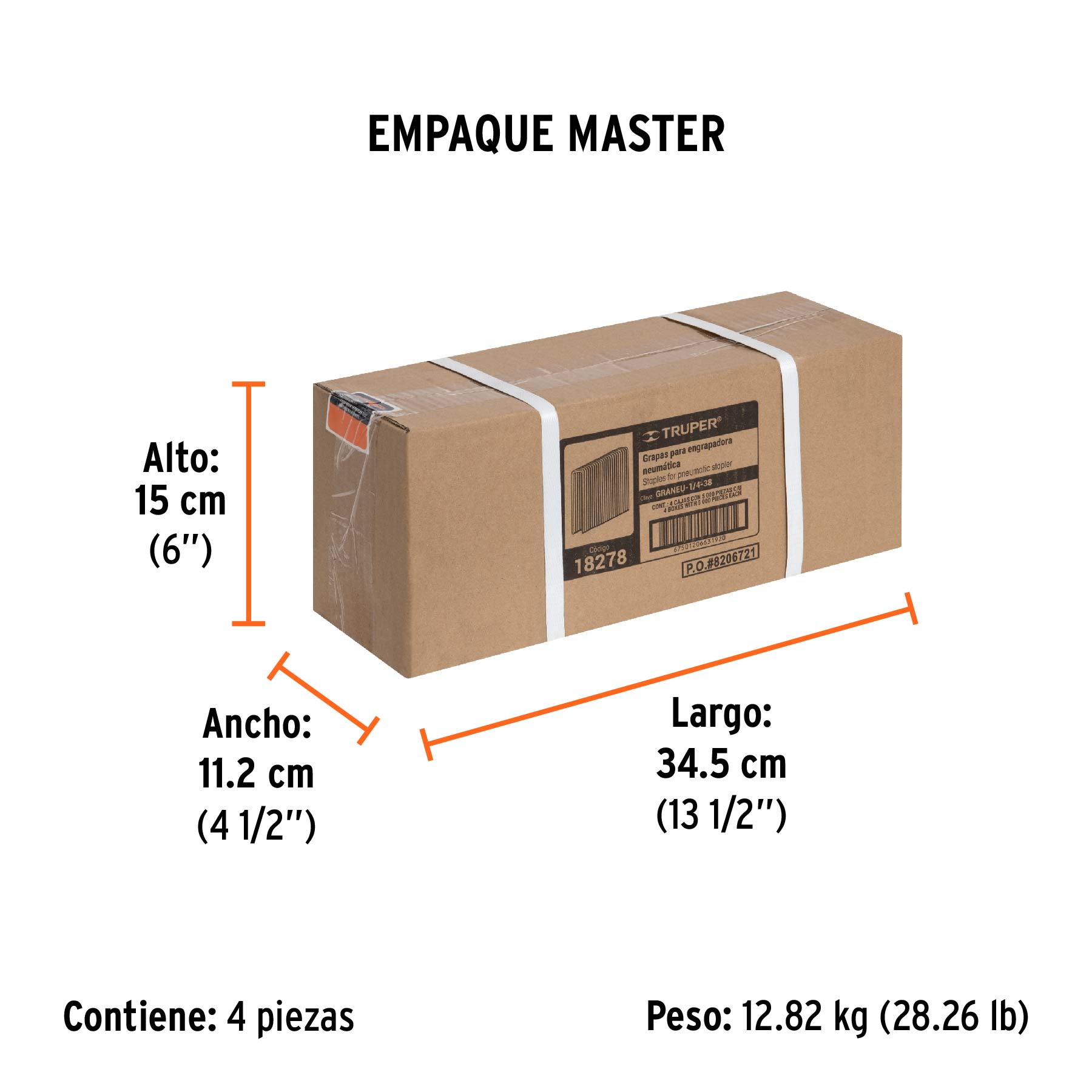 Caja con 5000 grapas corona 1/4" calibre 18, 38mm p/ENNE-120 - Empaque