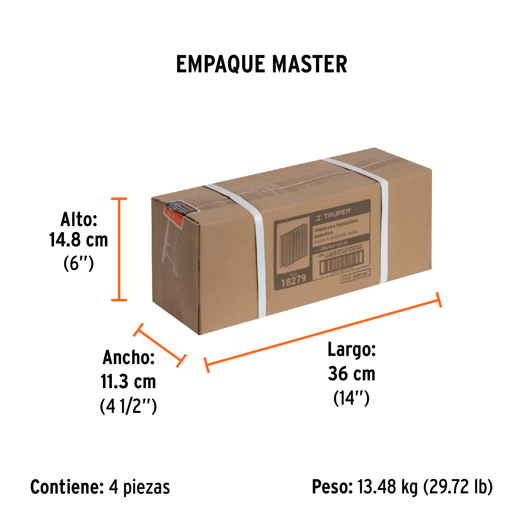 Caja con 5000 grapas corona 1/4" calibre 18, 40mm p/ENNE-120 - Empaque