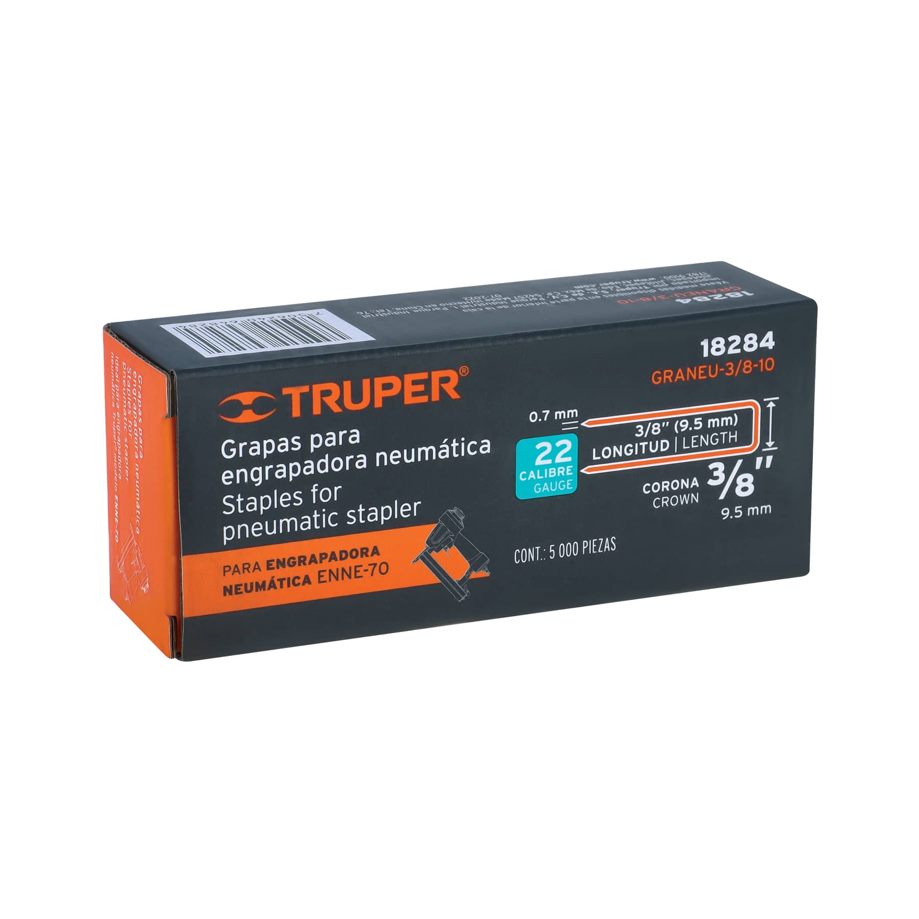 Caja con 5000 grapas corona 3/8" calibre 22, 10mm p/ENNE-70