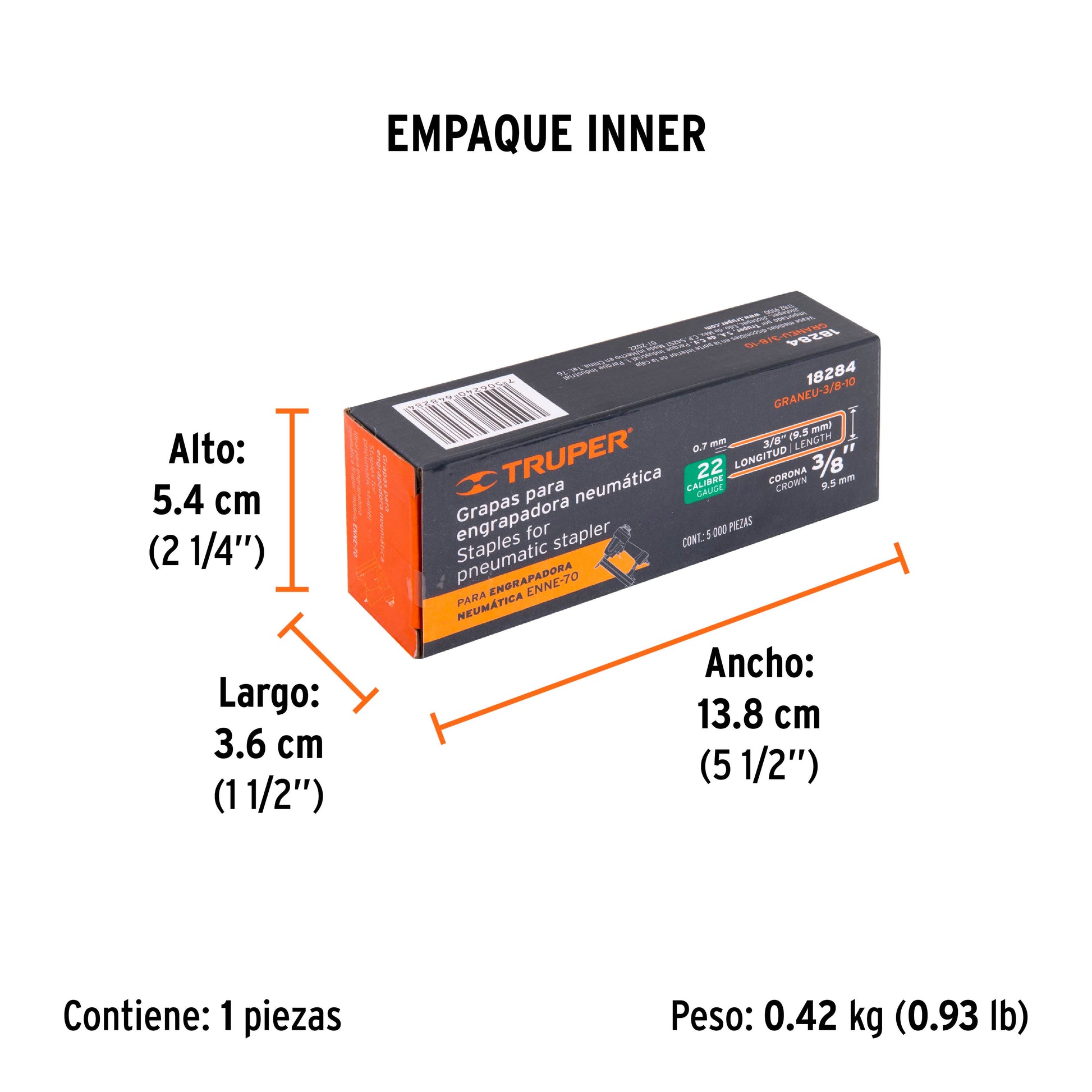Caja con 5000 grapas corona 3/8" calibre 22, 10mm p/ENNE-70 - Empaque