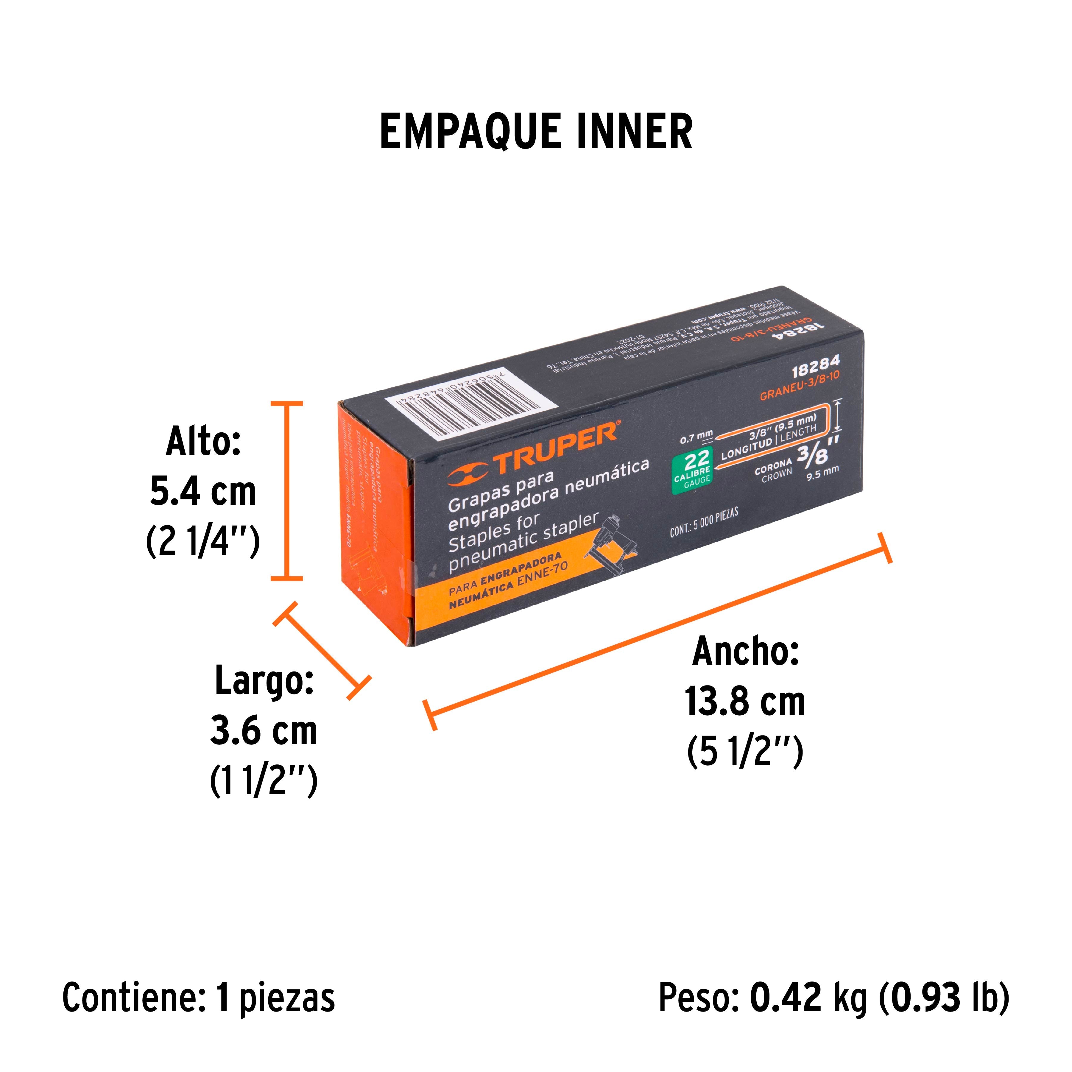 Caja con 5000 grapas corona 3/8" calibre 22, 10mm p/ENNE-70 - Empaque
