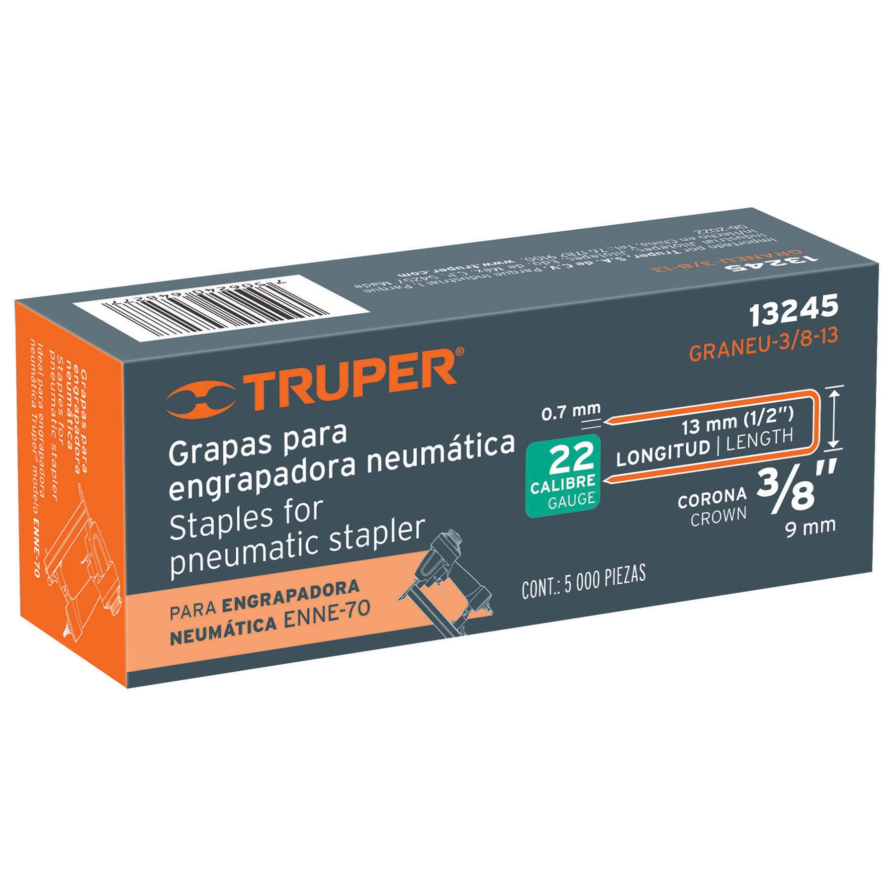Caja con 5000 grapas corona 3/8" calibre 22, 13mm p/ENNE-70