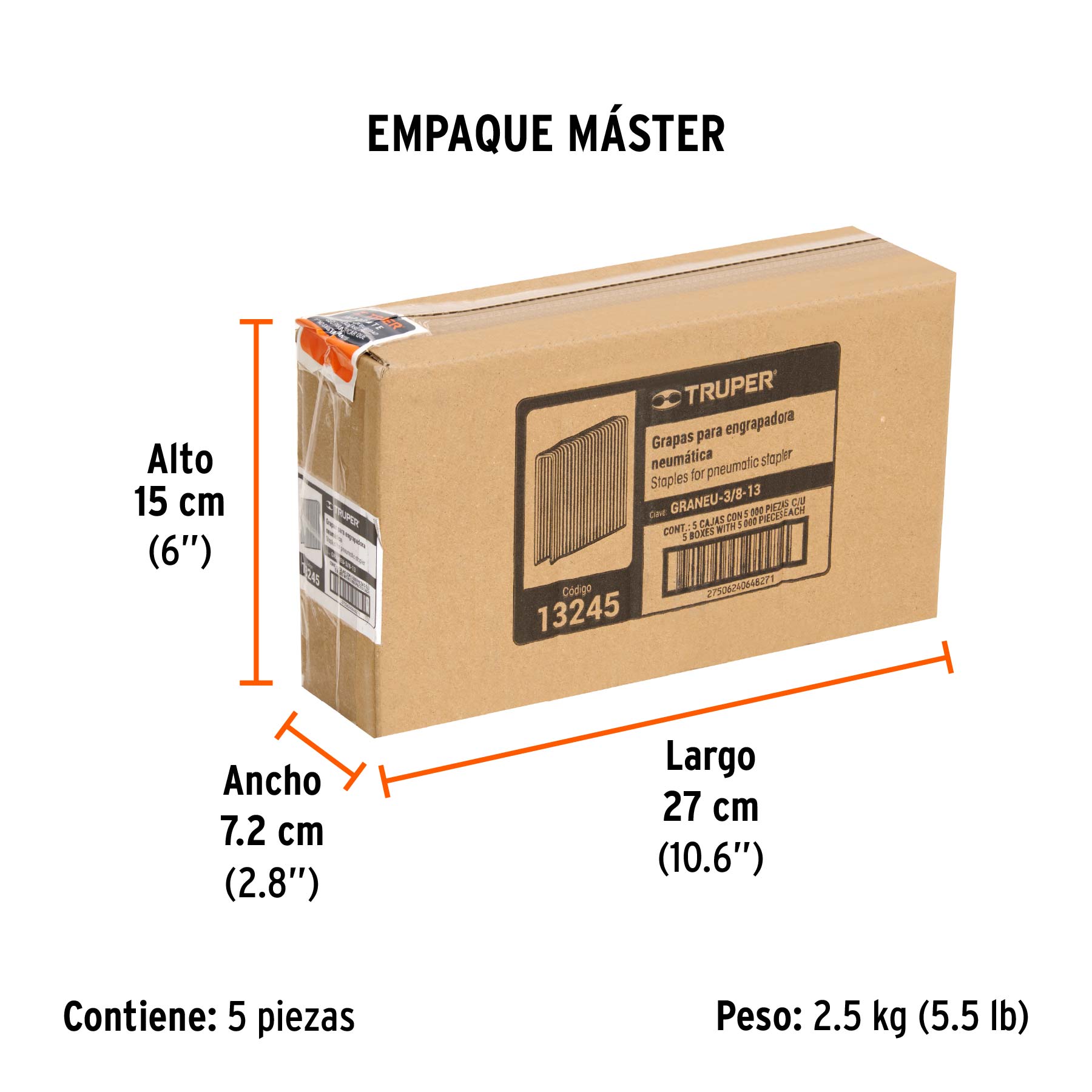 Caja con 5000 grapas corona 3/8" calibre 22, 13mm p/ENNE-70 - Empaque